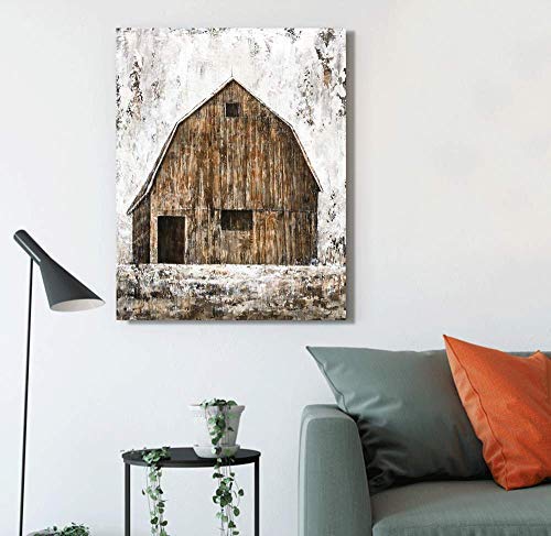 Yihui Arts Old Barn Canvas Wall Art - Rustic Textured Vertical Painting for Living Room, Bedroom & Bathroom Decor | Farmhouse Style Home & Office Wall Decor