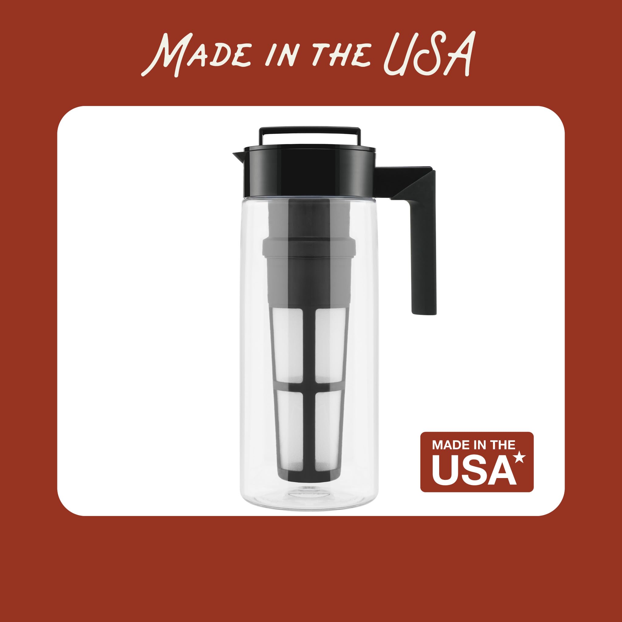 Takeya Premium BPA-Free Iced Tea Maker with Patented Flash Chill Technology - 2 Quart (64 oz) Pitcher - Made in USA - Perfect for Home, Office & Outdoor Use - Black