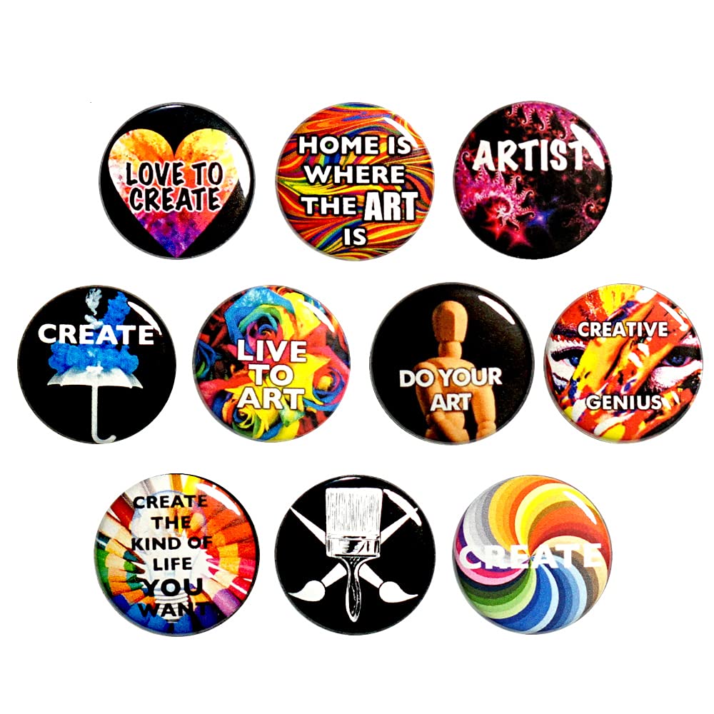10 Pack Artistic Button Pins - 1 Inch Creative Lapel Badges & Backpack Pins for DIY Crafts, Gifts, and Fashion Accessories | Perfect for Artists, Students, and Pin Collectors