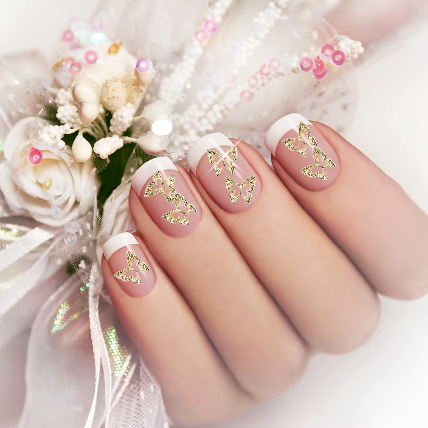 JERCLITY 100PCS 3D Gold Butterfly Nail Charms - Metal Nail Art Decorations for Acrylic Nails, DIY Manicure, Gel Polish & Nail Extensions - Perfect for Bridal, Party, Salon & Special Occasion Nail Designs