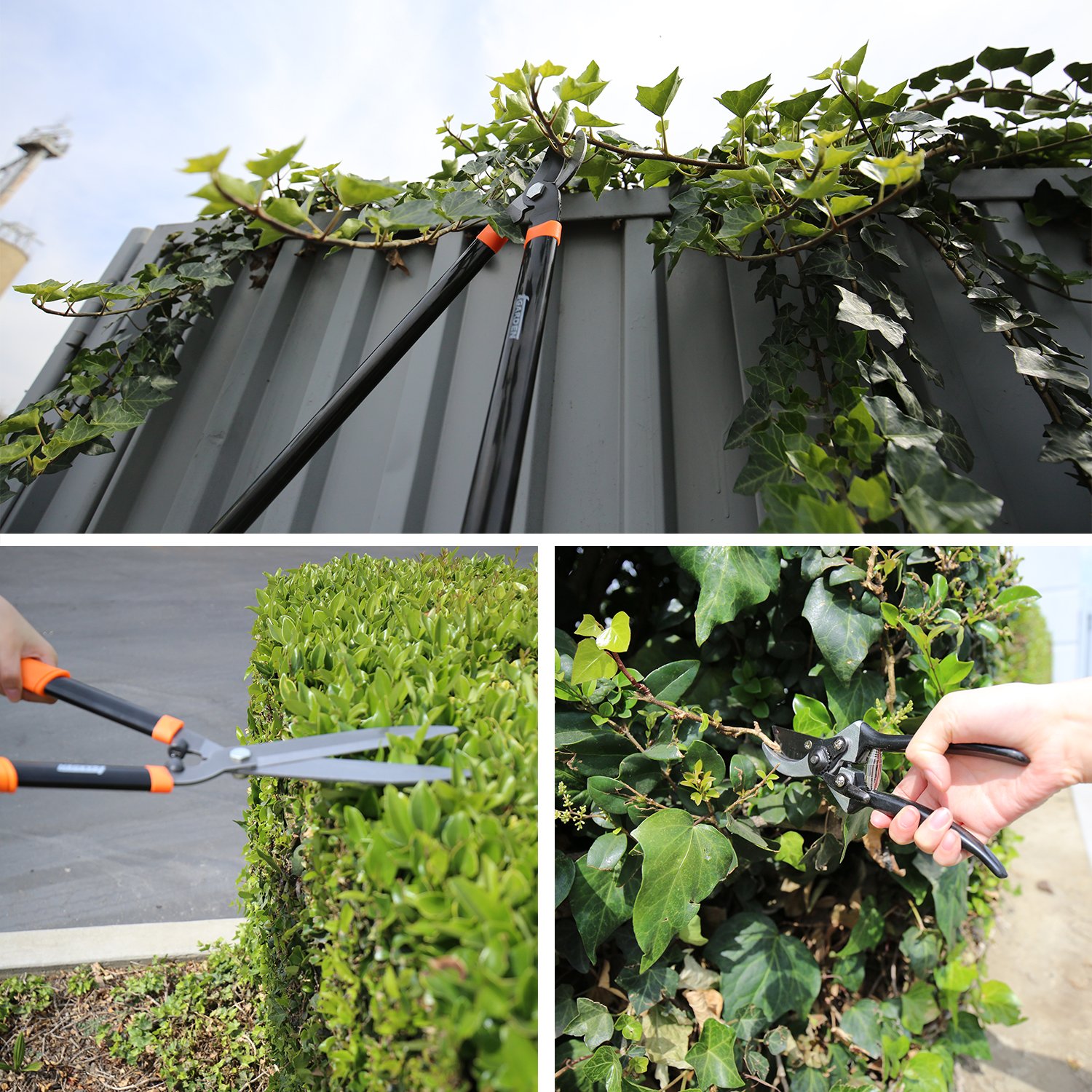 E&K Sunrise 3-Piece Garden Tool Set - Heavy Duty Lopper, Hedge Shears & Pruner for Professional Lawn Care, Tree Trimming & Shrub Maintenance | Perfect for Landscaping, Gardening & Outdoor Yard Work
