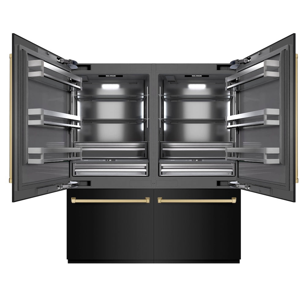ZLINE Autograph Edition 72-Inch Built-In French Door Refrigerator - 39.6 cu.ft Capacity, Bottom Freezer, Water Dispenser & Ice Maker - Black Stainless Steel with Graphite Gray Interior & Champagne Bronze Accents (GRBITZ BS 72 CB) - Perfect for Modern Kitchens, Luxury Homes & Gourmet Cooking Spaces