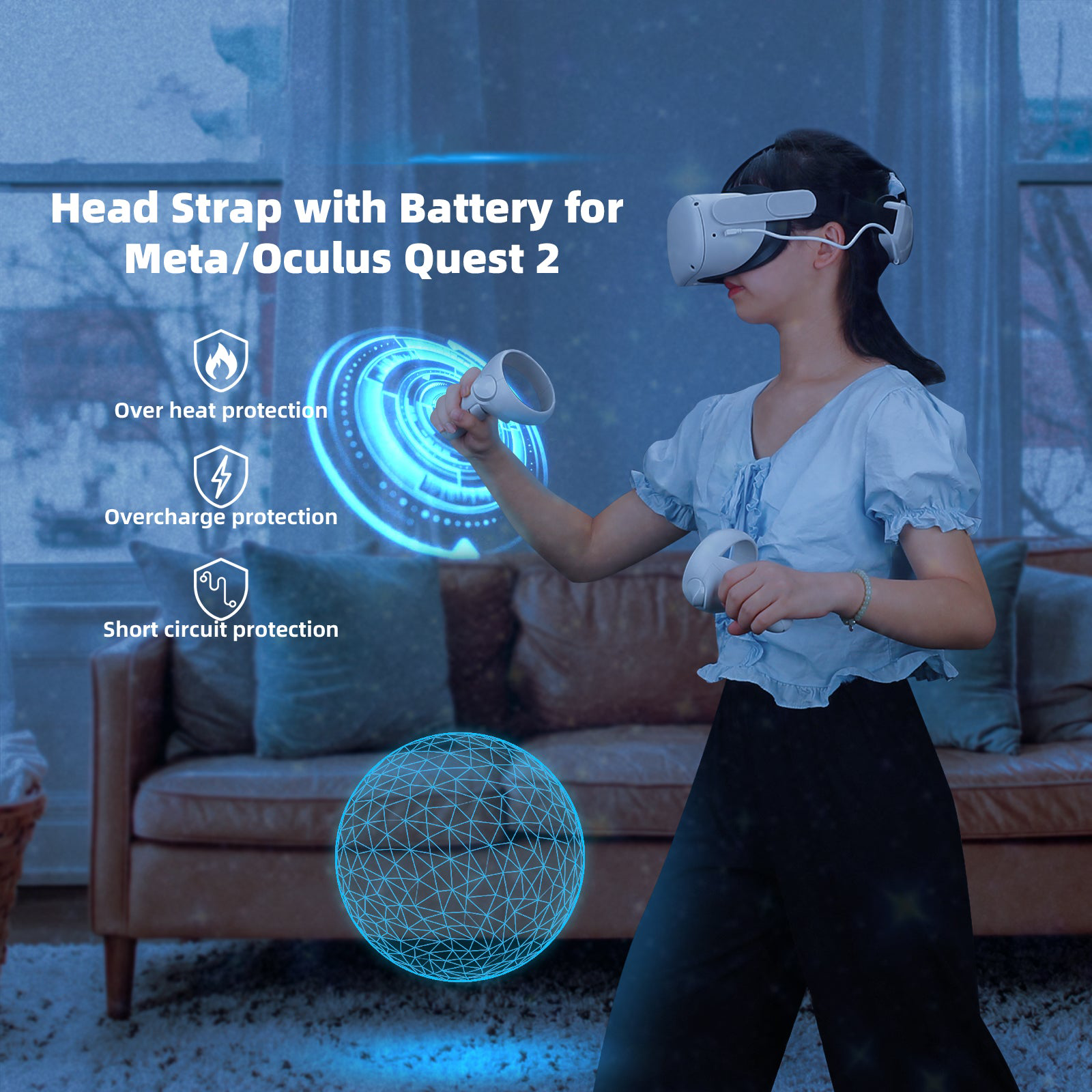 5000mAh Battery Head Strap for Meta Quest 2 & Oculus Quest 2 - Comfortable VR Headset Accessory for Extended Gaming & Virtual Reality Experiences
