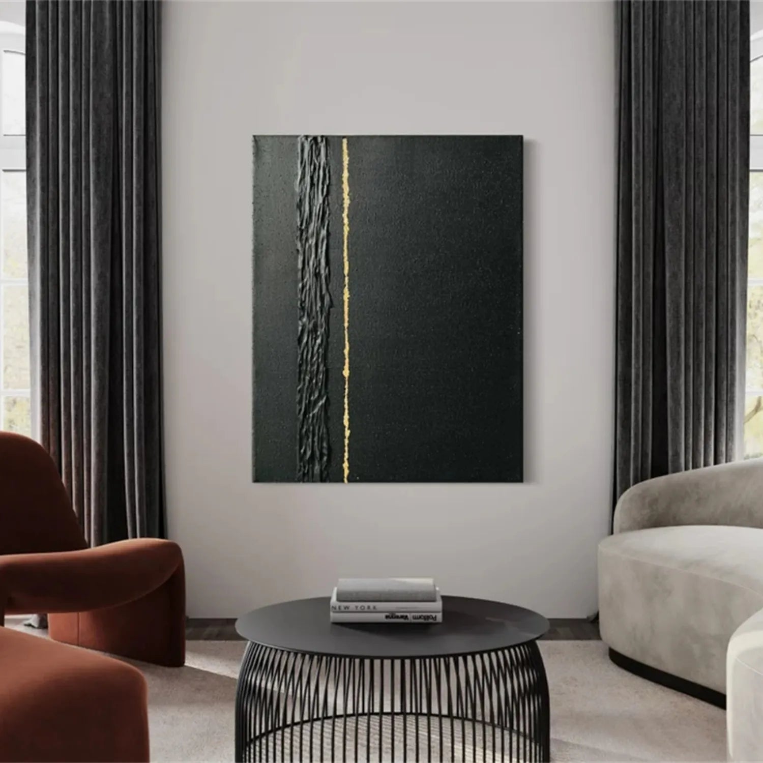 Black Gold Minimalist Textured Abstract Wall Art Painting #MZ131 - Modern Home Decor for Living Room, Bedroom & Office