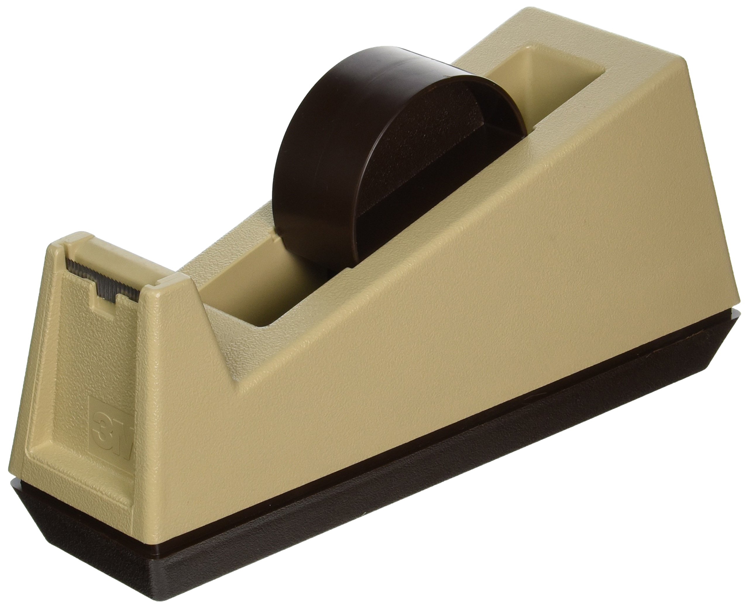 Heavy-Duty Weighted Desktop Tape Dispenser - 3'' Core Plastic Tape Holder in Putty/Brown (3-Pack) - Perfect for Office, Shipping, and Packaging Workspaces