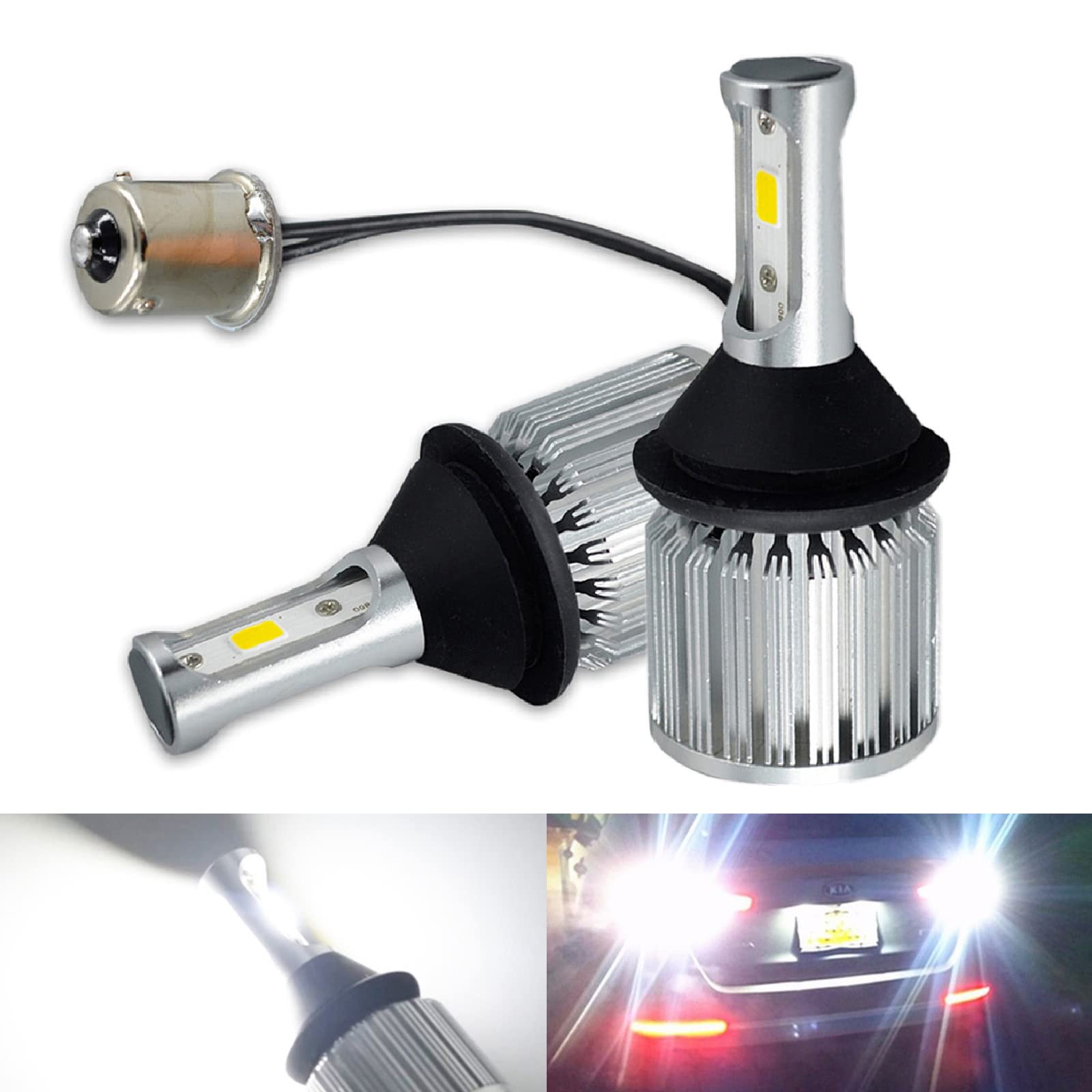 BA15s 1156 LED Bulb COB 30W 3000LM - Extremely Bright Reverse Light & Backup Bulbs 12V-24V, 6000K Xenon White (Pack of 2) - Perfect for Trucks, Trailers, Boats & Off-Road Vehicles
