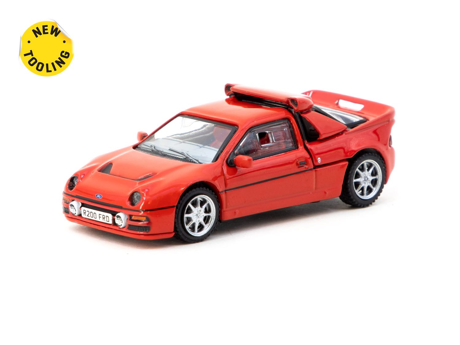 Tarmac Works 1/64 Scale Ford RS200 Diecast Model Car - Red Collectible Miniature Vehicle for Display & Racing Scenes