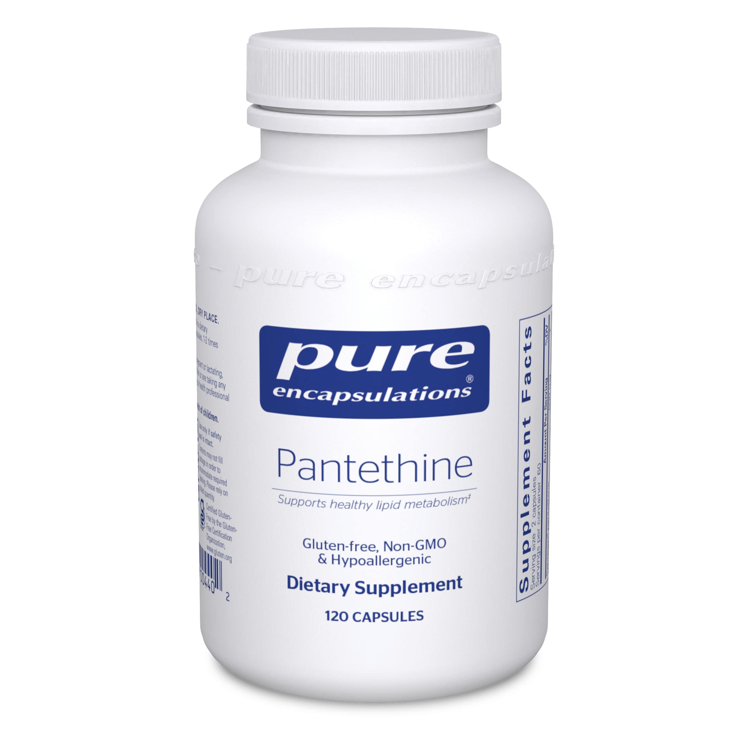 Pure Encapsulations Pantethine 120 Capsules - Hypoallergenic Supplement for Healthy Lipid Metabolism & Heart Support | Cardiovascular Health Vitamins for Cholesterol & Energy - Perfect for Active Lifestyles & Wellness Routines