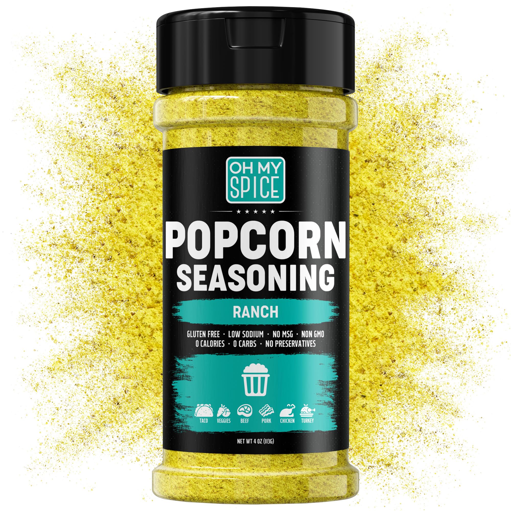 Ranch Popcorn Seasoning Powder Mix - Gluten Free, Low Sodium Popcorn Flavoring | Healthy Movie Theater Topping | Perfect for Home Snacking, Parties & Movie Nights (4oz)