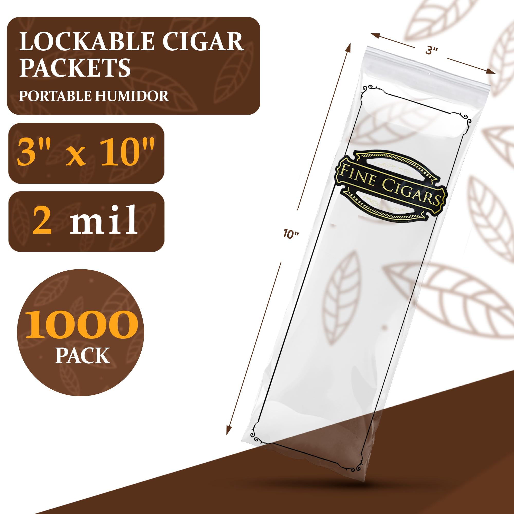 1000 Pack Clear Printed Cigar Bags 3x10 Inches - Reclosable Zipper Plastic Bags for Cigars & Tobacco | 2 Mil Polyethylene Travel Storage | Perfect for Cigar Aficionados, Humidor Storage & On-the-Go Protection