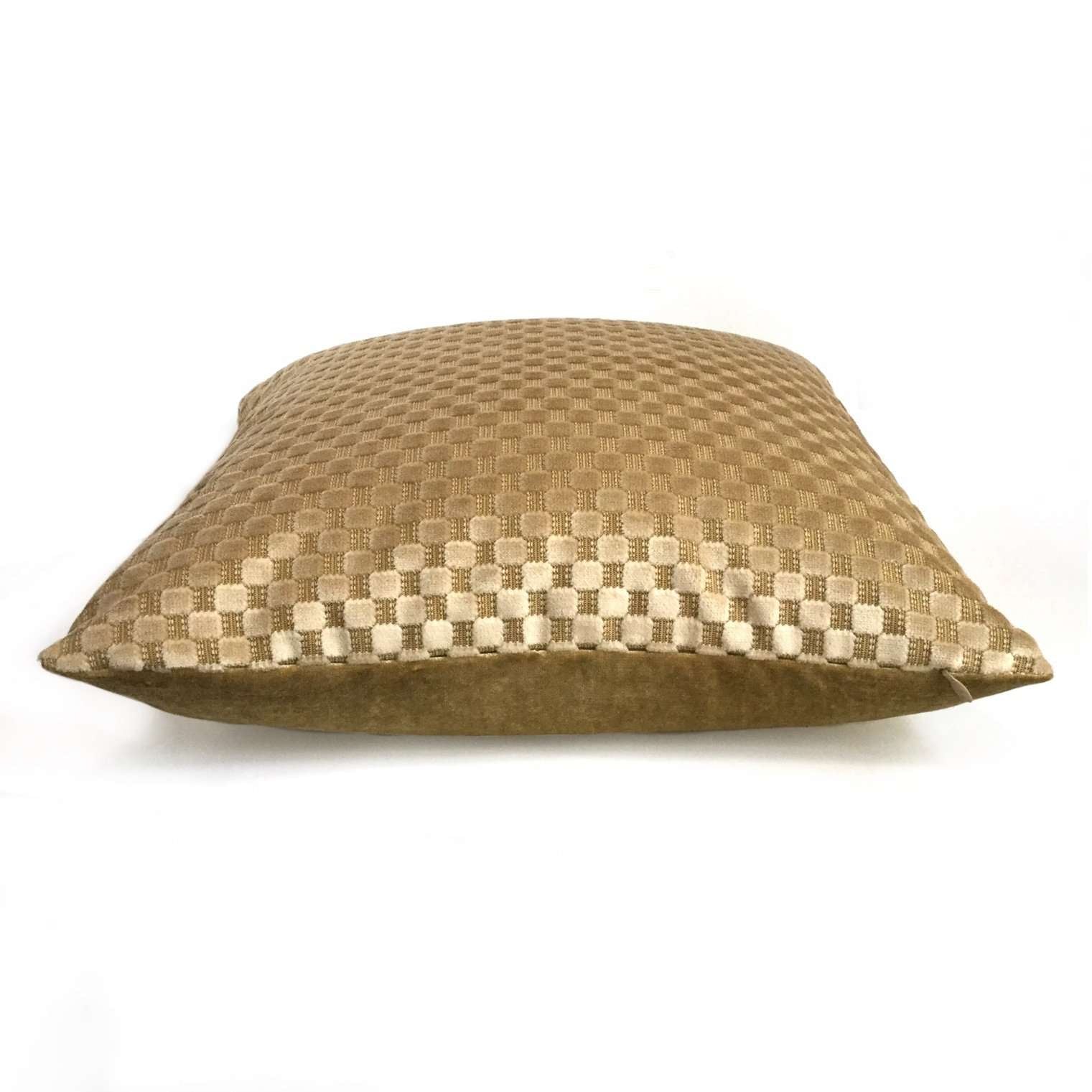 Robert Allen Camel Beige Checkered Box Cut Velvet Pillow Cover - Luxury Home Decor for Sofa, Bed & Living Room