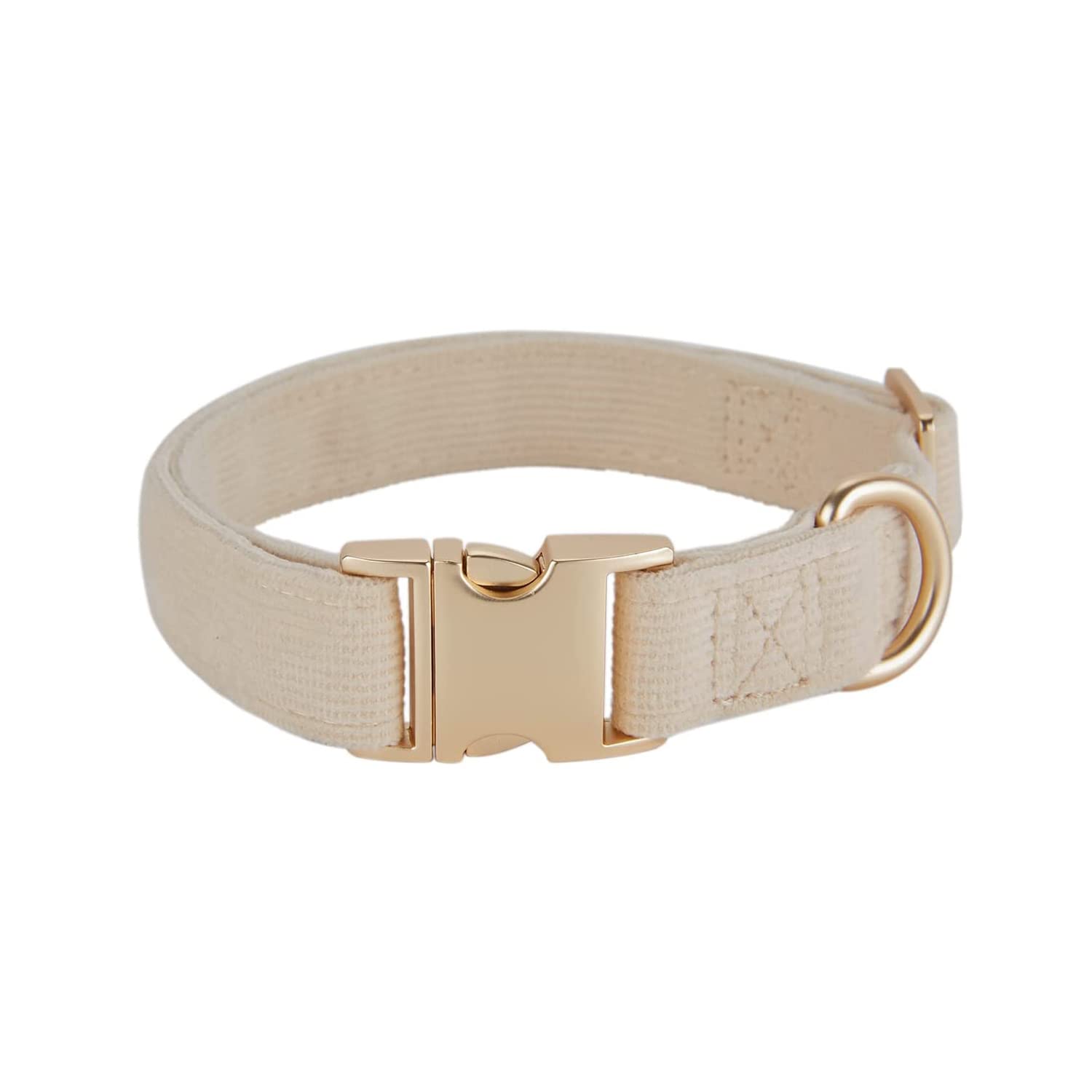 Ewinoom Soft Adjustable Dog Collar with Metal Buckle - Durable Cotton Corduroy Collar for Small Medium Large Dogs - Velvet Comfort Pet Collar (Beige) - Perfect for Daily Walks, Training & Grooming