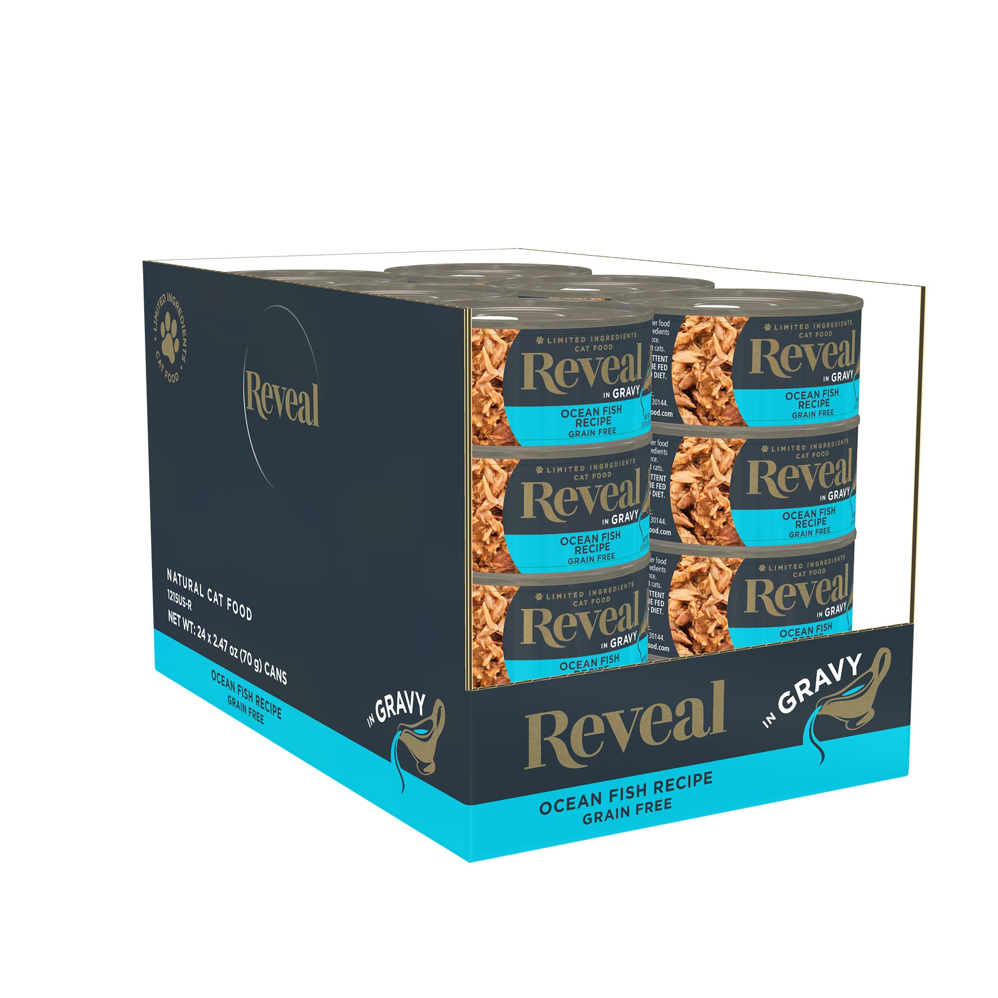 Reveal Grain Free Wet Cat Food - 24 Pack of 2.47oz Cans, Limited Ingredient Natural Cat Food with Ocean Fish in Gravy | Healthy Digestive Support for Adult & Senior Cats | Perfect for Picky Eaters & Sensitive Stomachs