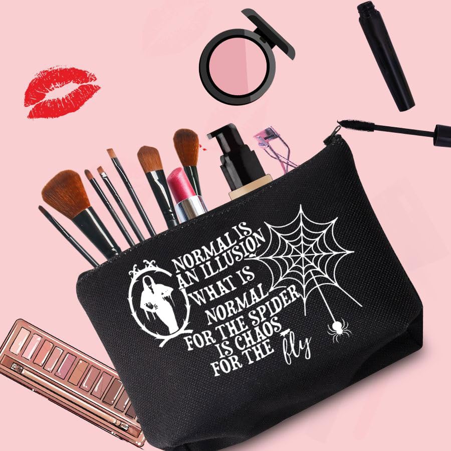 **Morticia Addams Makeup Bag - Gothic Horror Movie Merchandise Cosmetic Pouch for Women | Perfect for Halloween, Cosplay & Horror Fans (Normal Is An Illusion Inspired)**