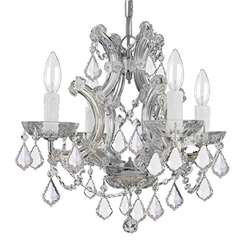 Maria Theresa 4-Light Clear Italian Crystal Polished Chrome Mini Chandelier - Elegant Ceiling Lighting Fixture for Dining Room, Bedroom, or Entryway Decor