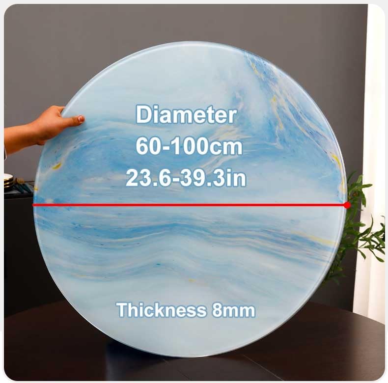 7mm Round Tempered Glass Table Top - 40 Inch (100cm) Black Marble Design for Dining, Home Office & Outdoor Use - Durable Multipurpose Glass Countertop for Kitchen, Patio & Workspaces