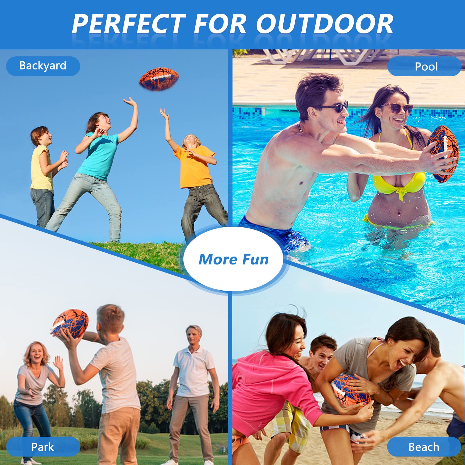 Jasonwell Waterproof Football - 2 Pack Strong Grip Pool & Beach Toys for Kids, Teens & Adults - Perfect for Swimming, Lake, Park & Backyard Outdoor Games | Fun Family Water Sports Activities