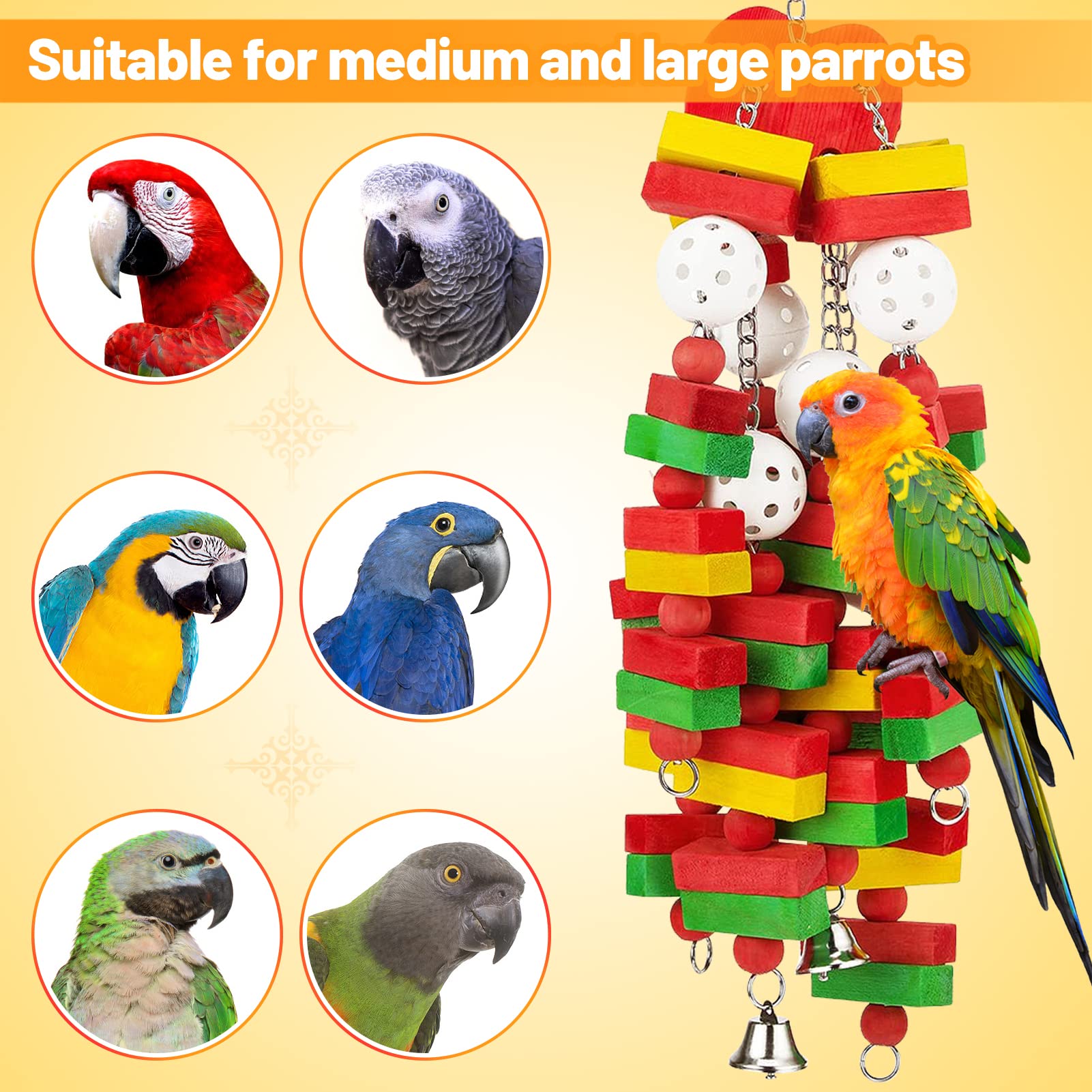 MEWTOGO Large Bird Parrot Toys for Cockatoos, African Greys & Macaws - Durable Chewing & Foraging Toys for Amazon Parrots - Perfect Bird Cage Accessories & Enrichment Gifts for Playtime & Mental Stimulation