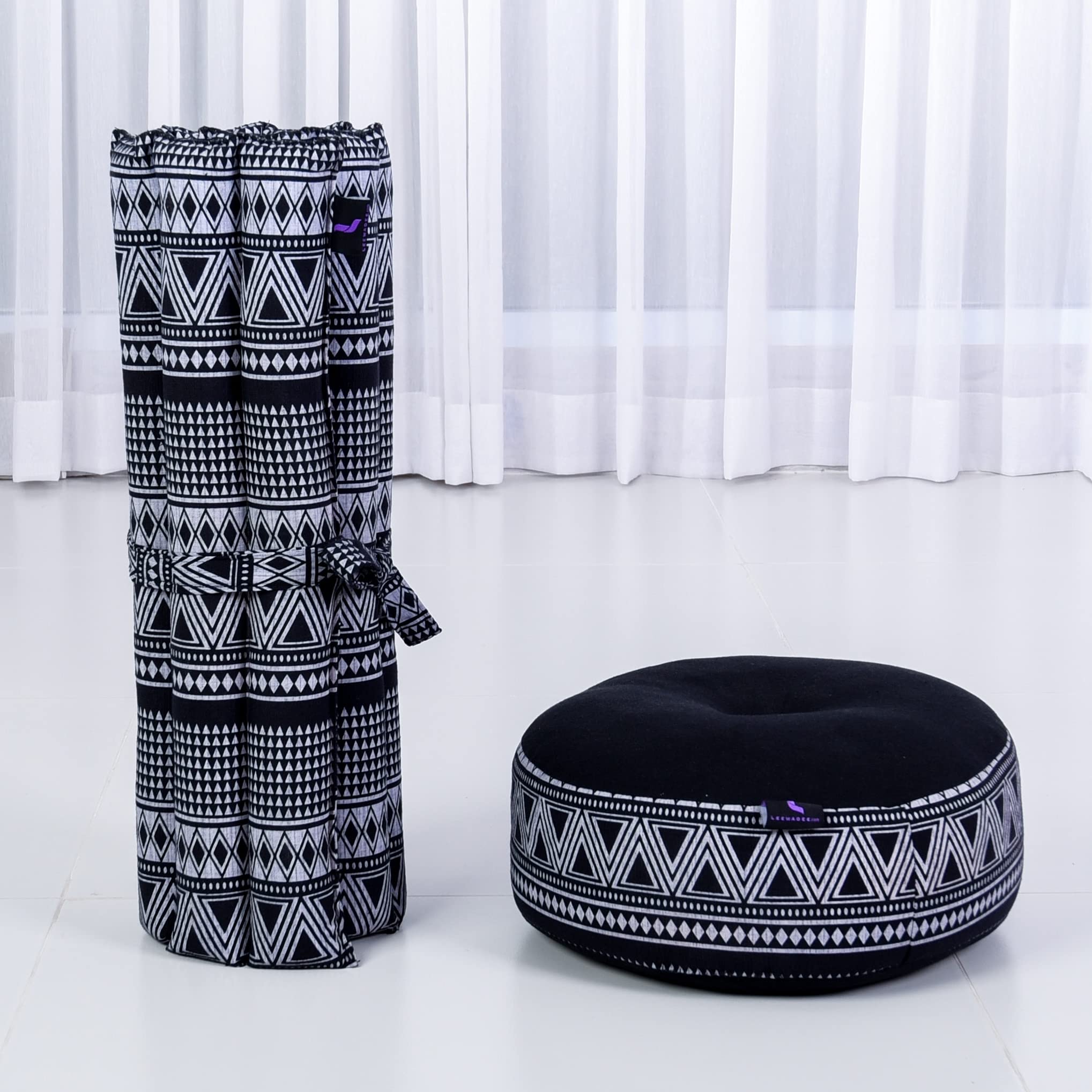 Leewadee Meditation Cushion Set - Premium Zafu Yoga Pillow & Roll-Up Zabuton Mat with Natural Kapok Filling for Comfortable Meditation, Yoga, and Zen Practice at Home or Studio