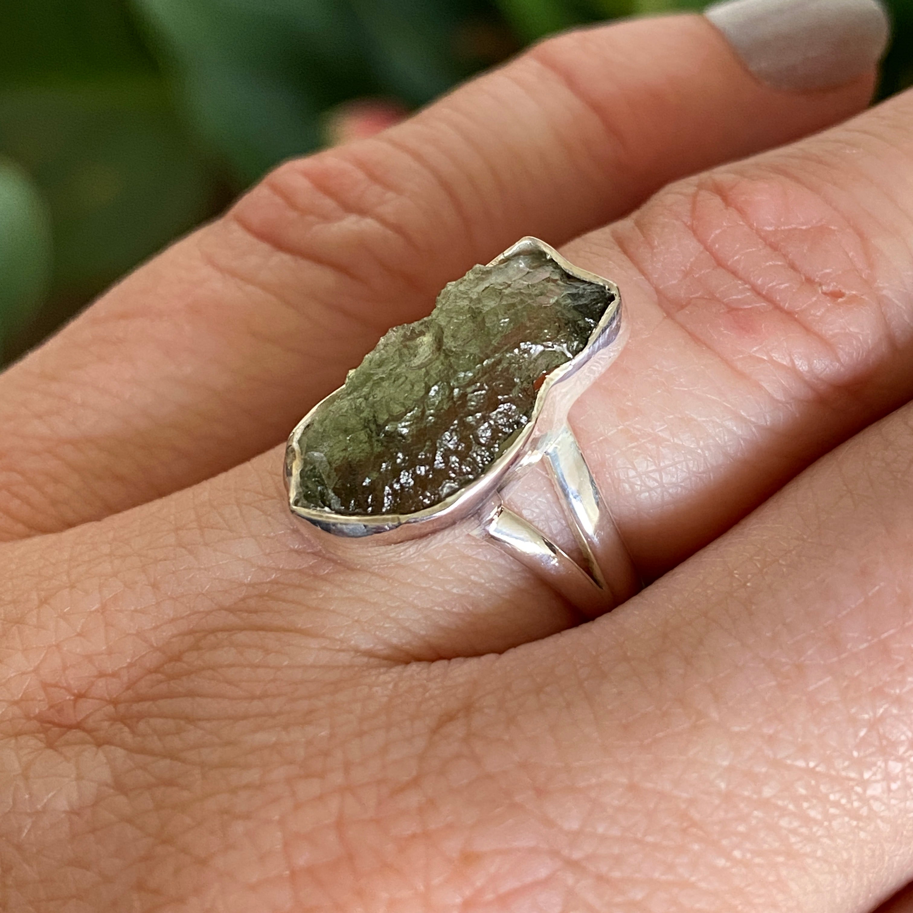 Natural Moldavite Raw Split Band Ring - Size 6 (KRGJ3356) | Handmade Bohemian Jewelry for Women, Wedding, Engagement & Spiritual Healing