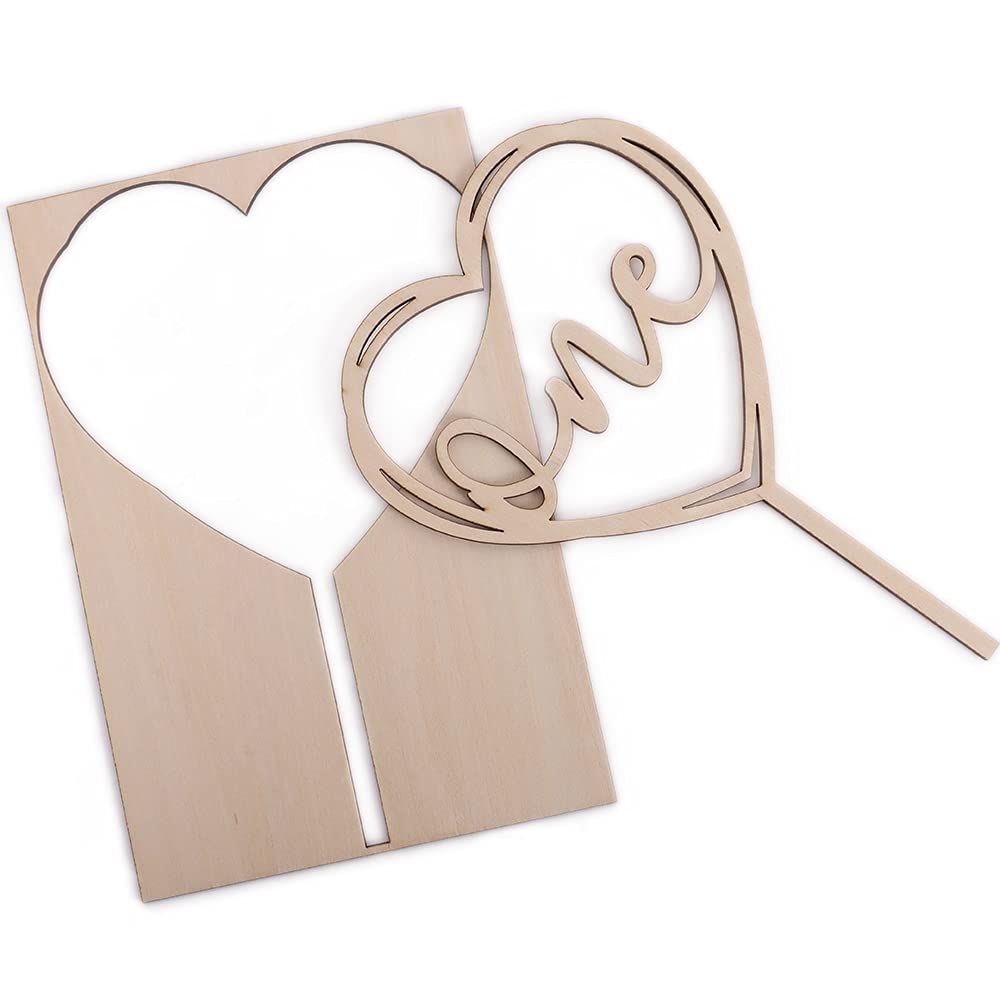 1st Birthday Cake Topper - Heart Shaped Wooden Smash Cake Decor for Baby's First Birthday Party, Photo Booth Props & Celebration Decorations - Perfect for 1 Year Old Birthday Cakes, Cupcakes and Dessert Tables