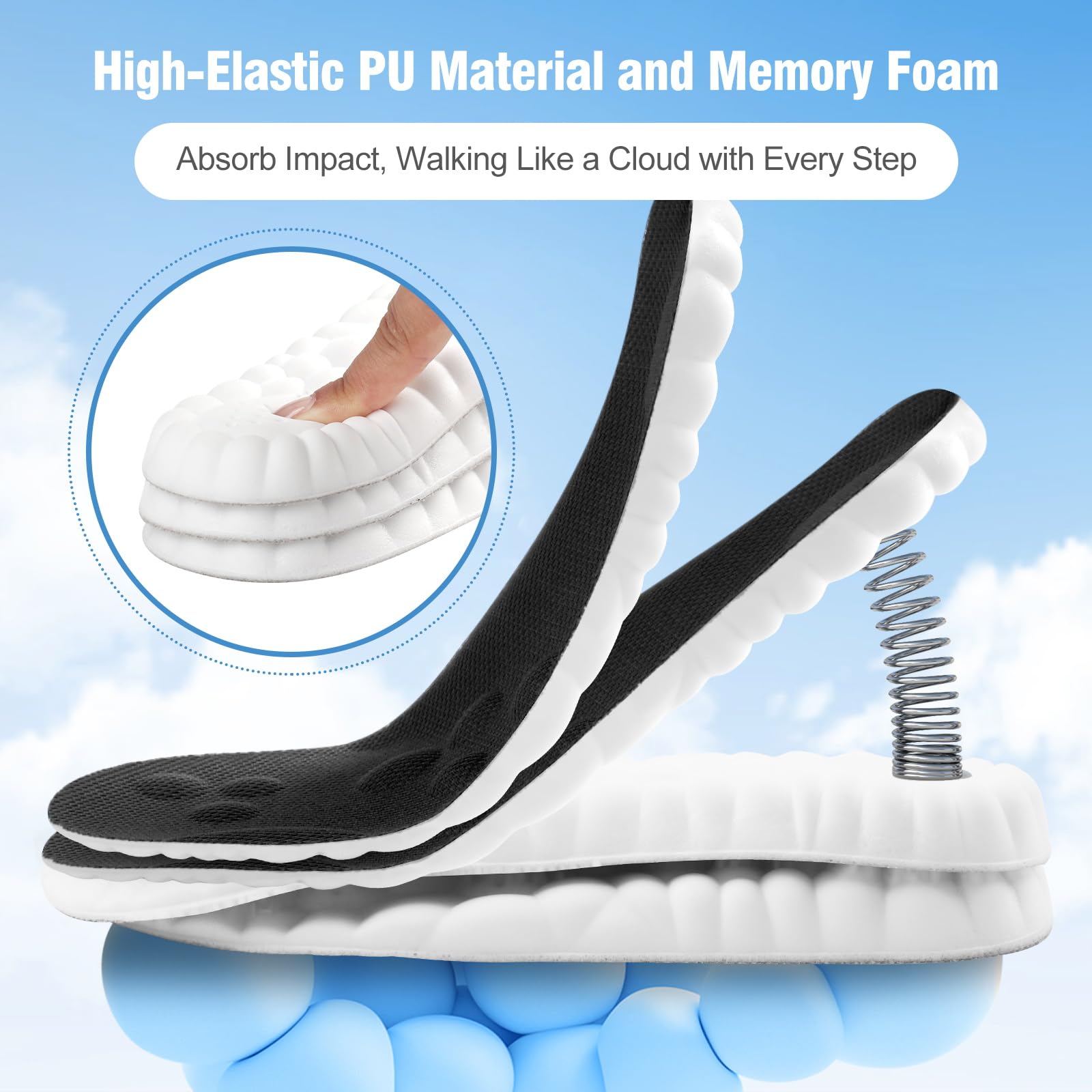4D Cloud Soles for Women - Soft Memory Foam Cushioning Insoles with Arch Support - Trim to Fit Comfort Insoles for Foot Pain Relief & Fatigue Reduction (US Women's 6.5-9) - Perfect for Running, Walking & Standing All Day