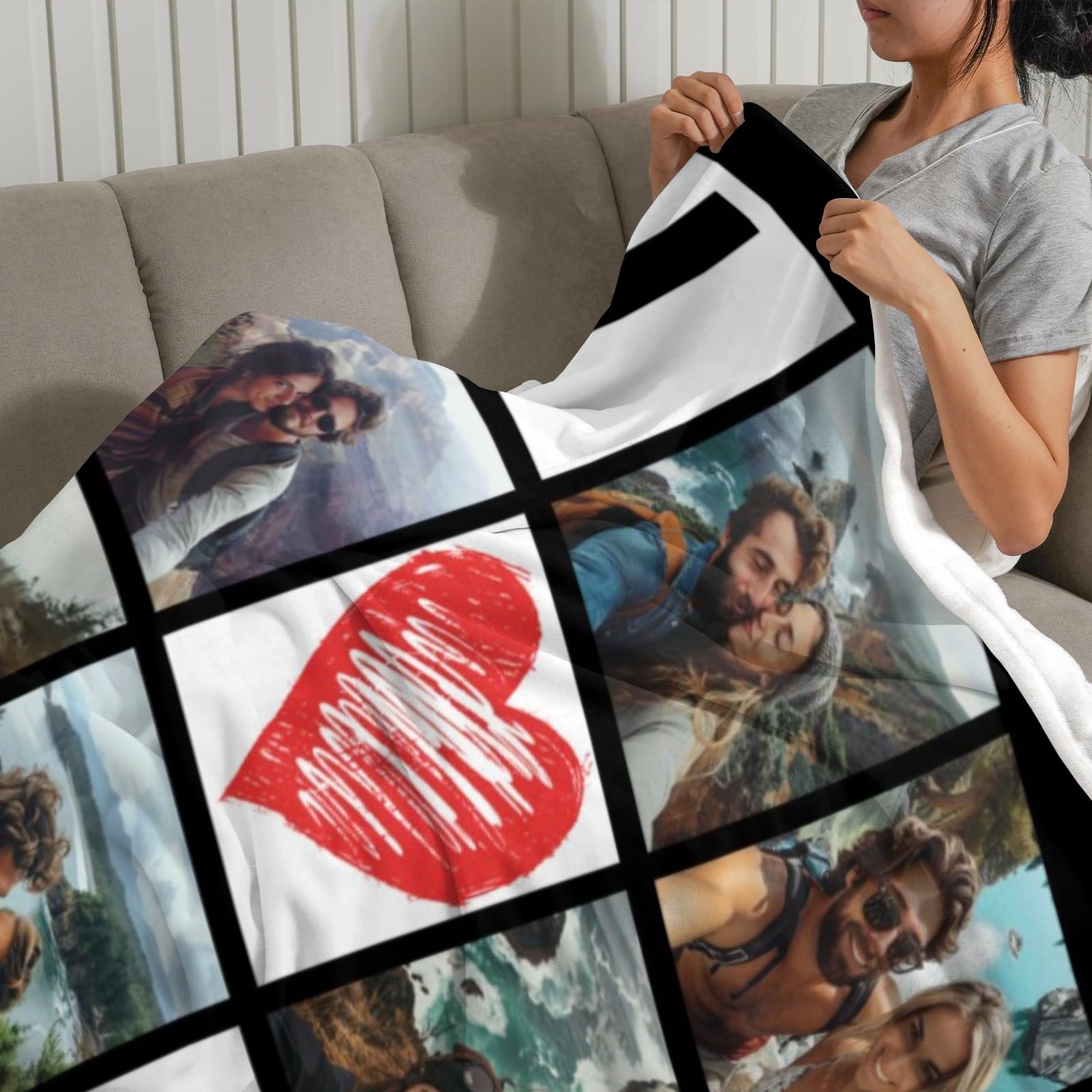 Custom Photo Blanket for Couples - Personalized Picture Throw Blanket Gift for Girlfriend, Boyfriend, Wife & Husband - Perfect for Anniversaries, Valentine's Day & Romantic Home Decor