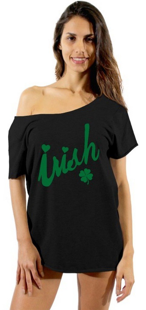 Awkward Styles Women's Irish Green Logo Off Shoulder T-Shirt | Casual Summer Tops for Beach, Party & Everyday Wear