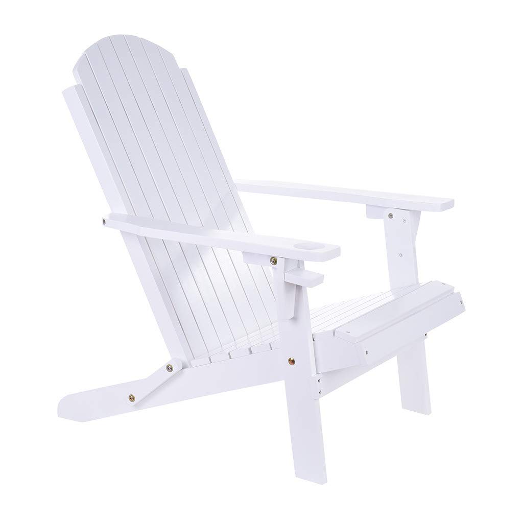 TOMATOO Solid Wood Folding Reclining Adirondack Chair - Outdoor Patio, Beach, Garden Lounge Chair for Adults - Comfortable & Durable White Wooden Deck Chair (Perfect for Backyard, Poolside & Camping)