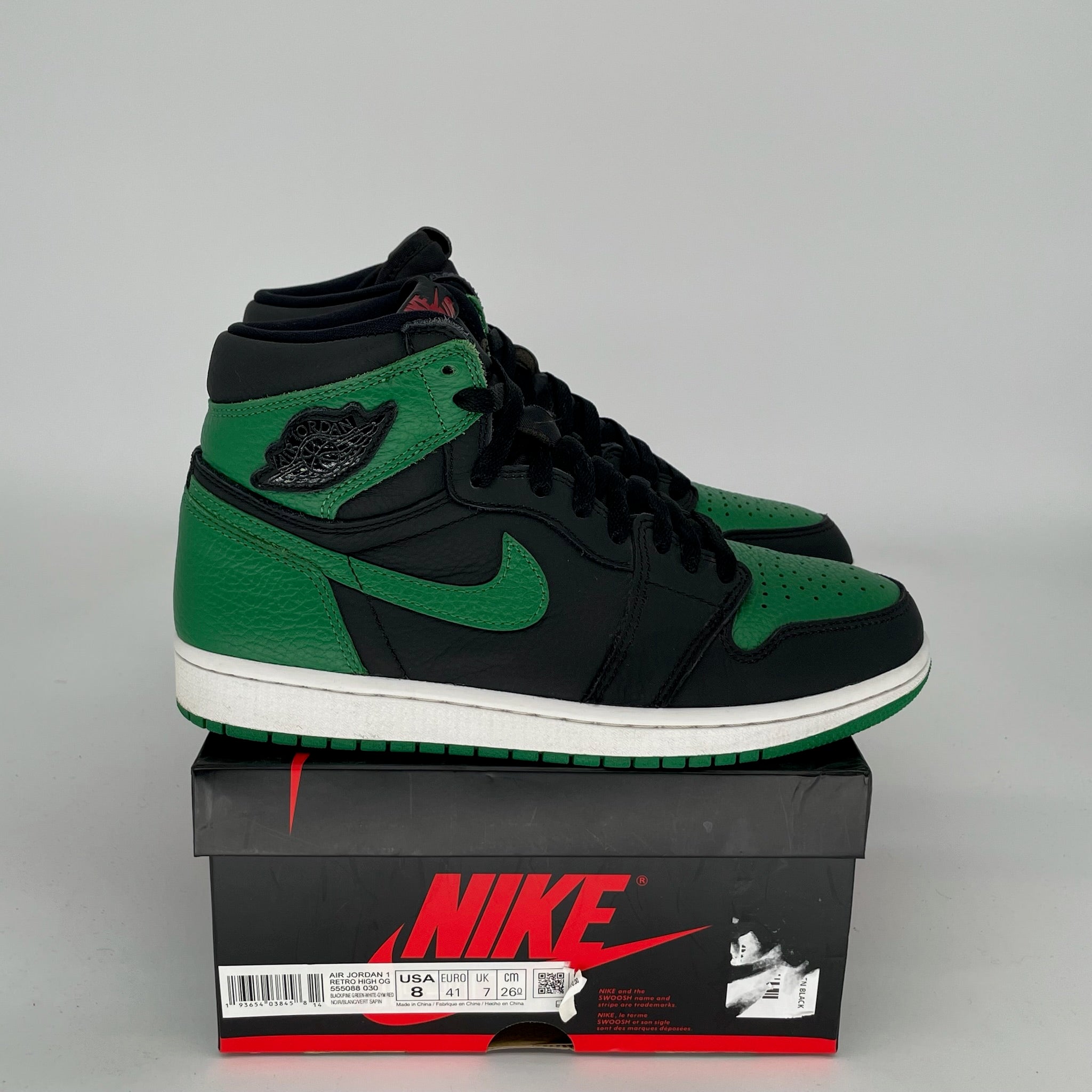 AIR JORDAN 1 Retro High OG Pine Green Black Men's Basketball Shoes Size 8 - 555088-030 - Perfect for Sneaker Collectors & Streetwear Fashion