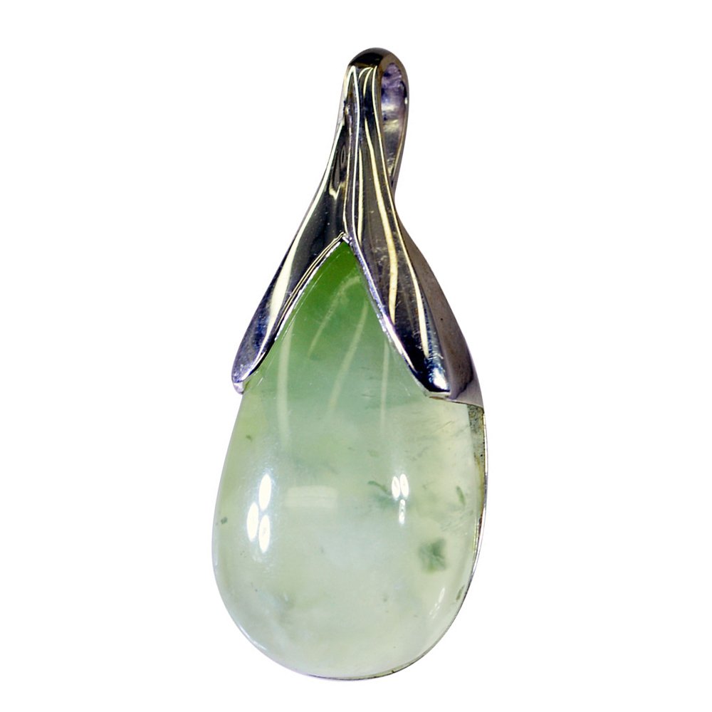 Genuine Prehnite Pendant Necklace for Women - 925 Sterling Silver Chakra Healing Crystal Point Jewelry - Perfect for Meditation, Energy Healing & Spiritual Gifts