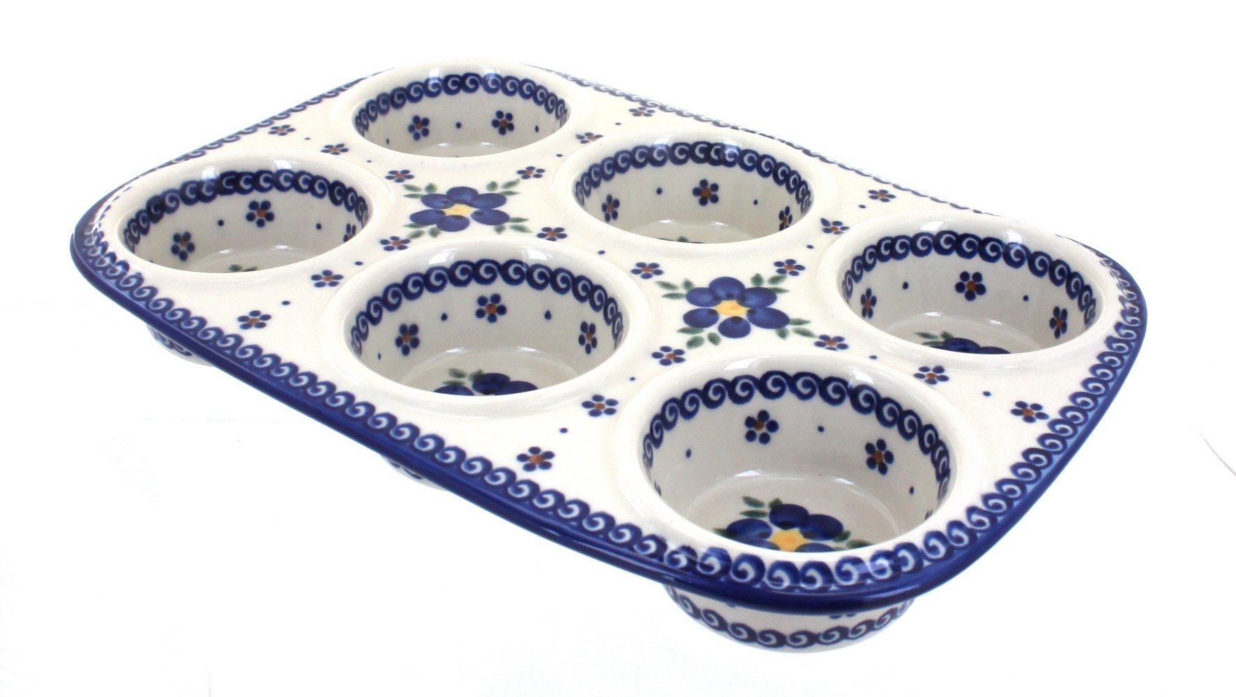 Blue Rose Polish Pottery Spring Blossom Muffin Pan - Handmade Ceramic Baking Dish for Cupcakes, Muffins & Desserts | Perfect for Easter, Mother's Day & Spring Tea Parties