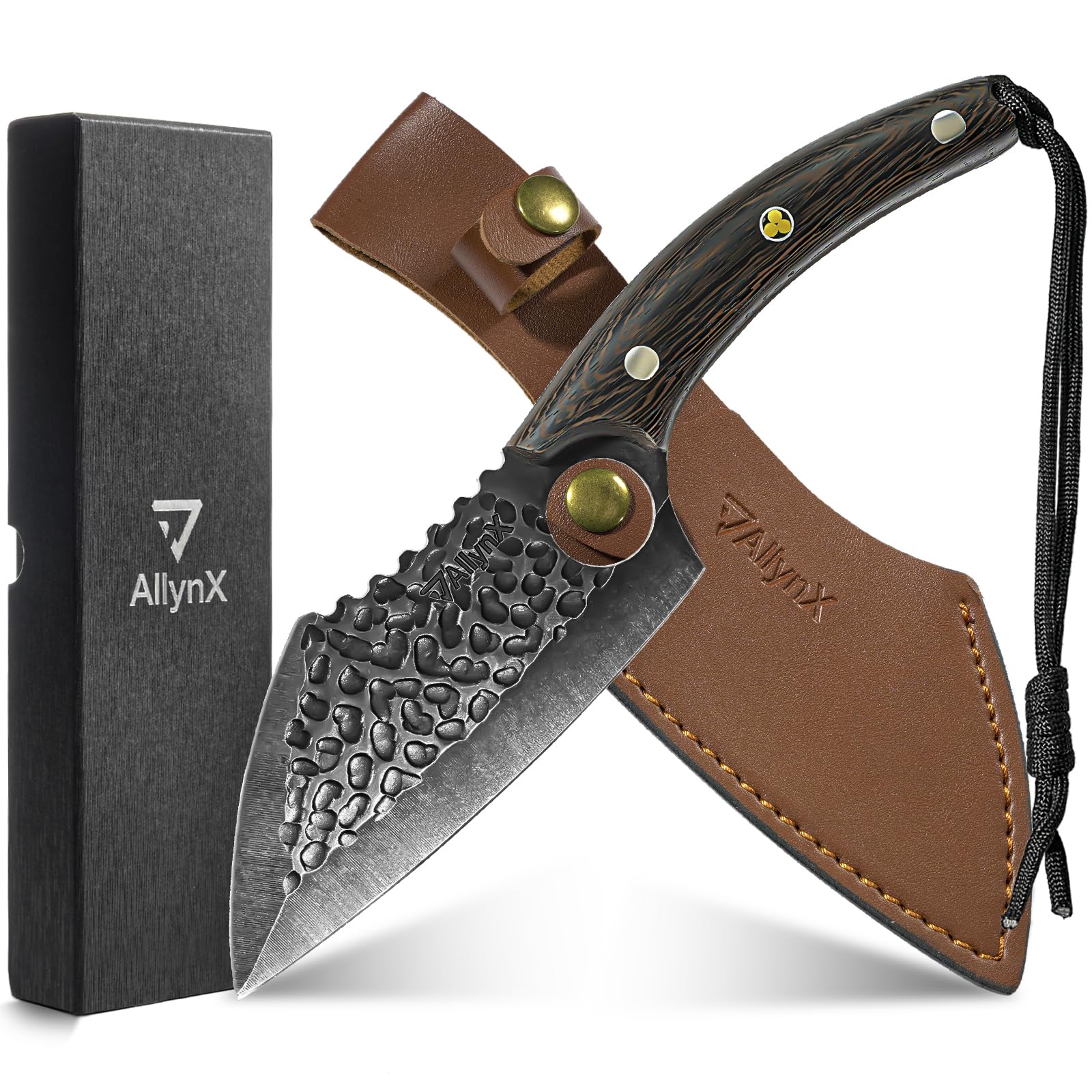 AllynX Hand-Forged Boning Knife - 5 Inch Viking Style Japanese Chef Knife with Sheath for Meat Butchering, Outdoor Camping, BBQ Slicing & Food Prep | Professional Kitchen & Hunting Knife