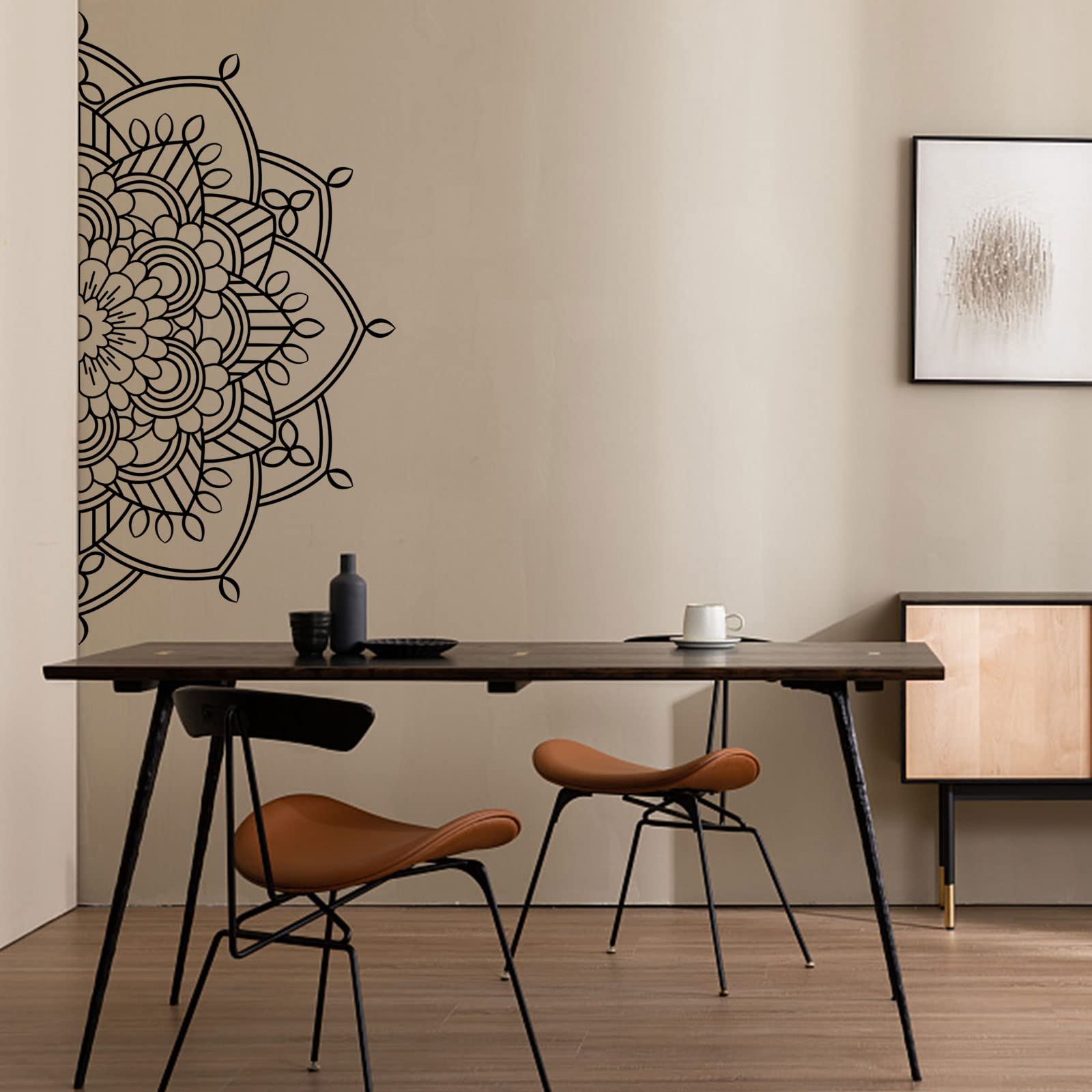 Half Mandala Wall Decal - Removable Vinyl Flower Sticker for Bedroom, Yoga Studio & Office Decor | Meditation Wall Art for Home, Cafe & Art Room | Boho Chic Decoration for Spiritual Spaces
