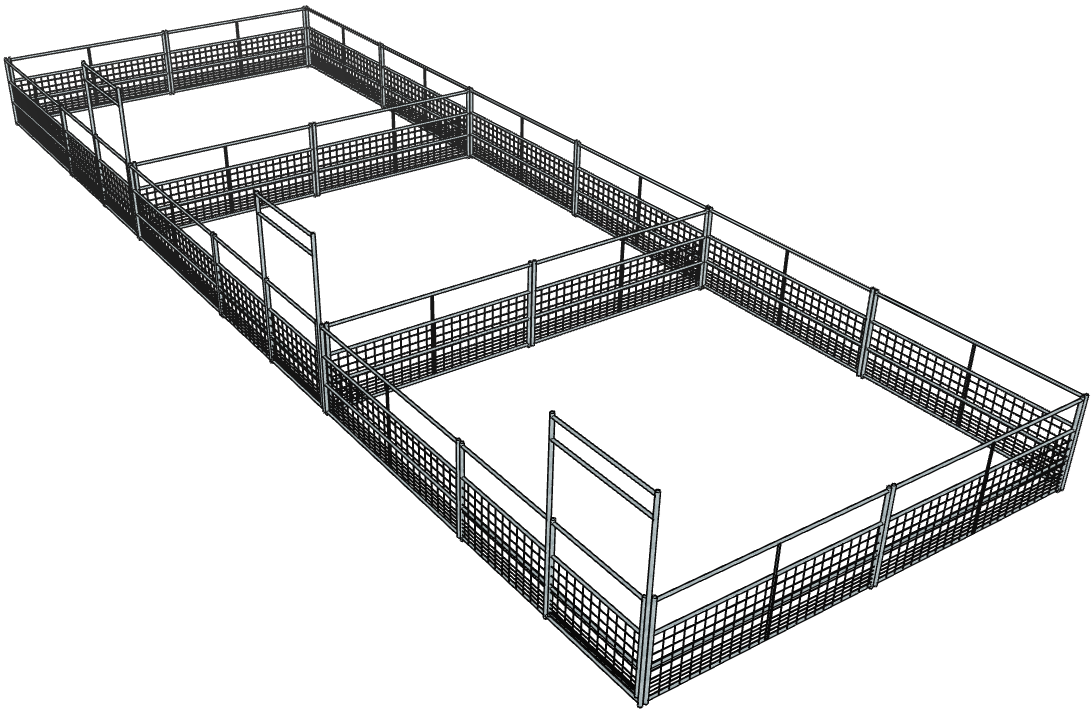 3-Sided Galvanized Steel 20x20 Ft 4-Rail Horse Stall Kit with Mesh Panels - Perfect for Barns, Stables & Pasture Enclosures