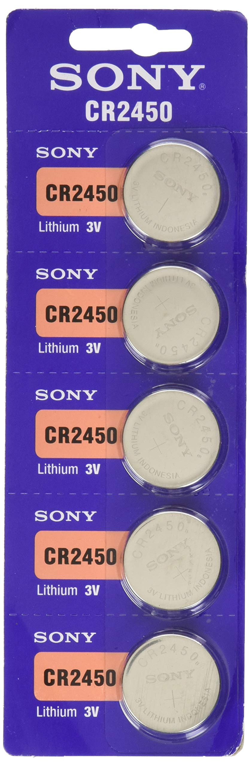 Sony CR2450 3V Lithium Coin Battery (5-Pack) - Long-Lasting Power for Watches, Key Fobs, Calculators & Medical Devices