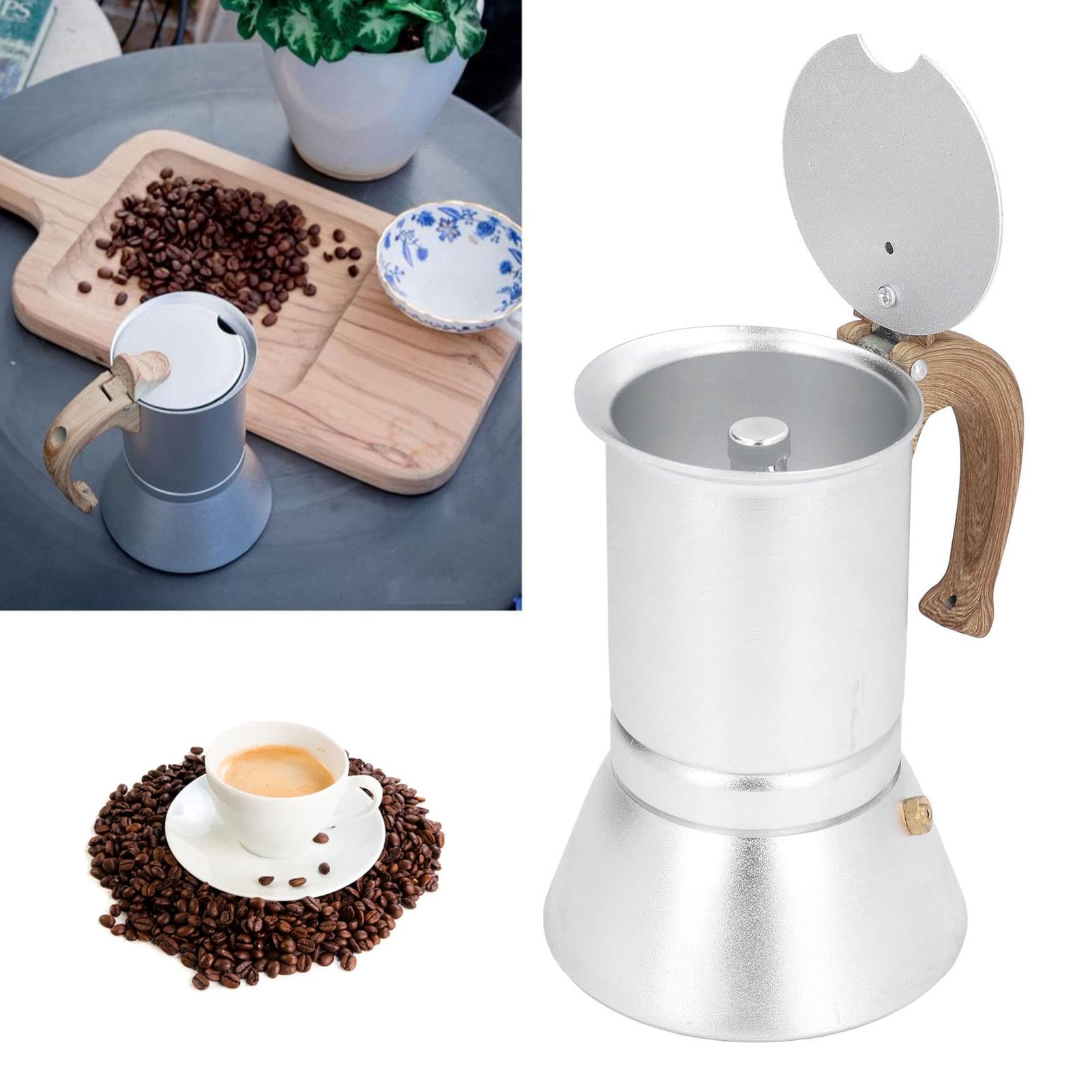 Italian Silver Moka Pot - 150ML Stovetop Espresso Maker for Home & Travel, Perfect for Cappuccino & Latte