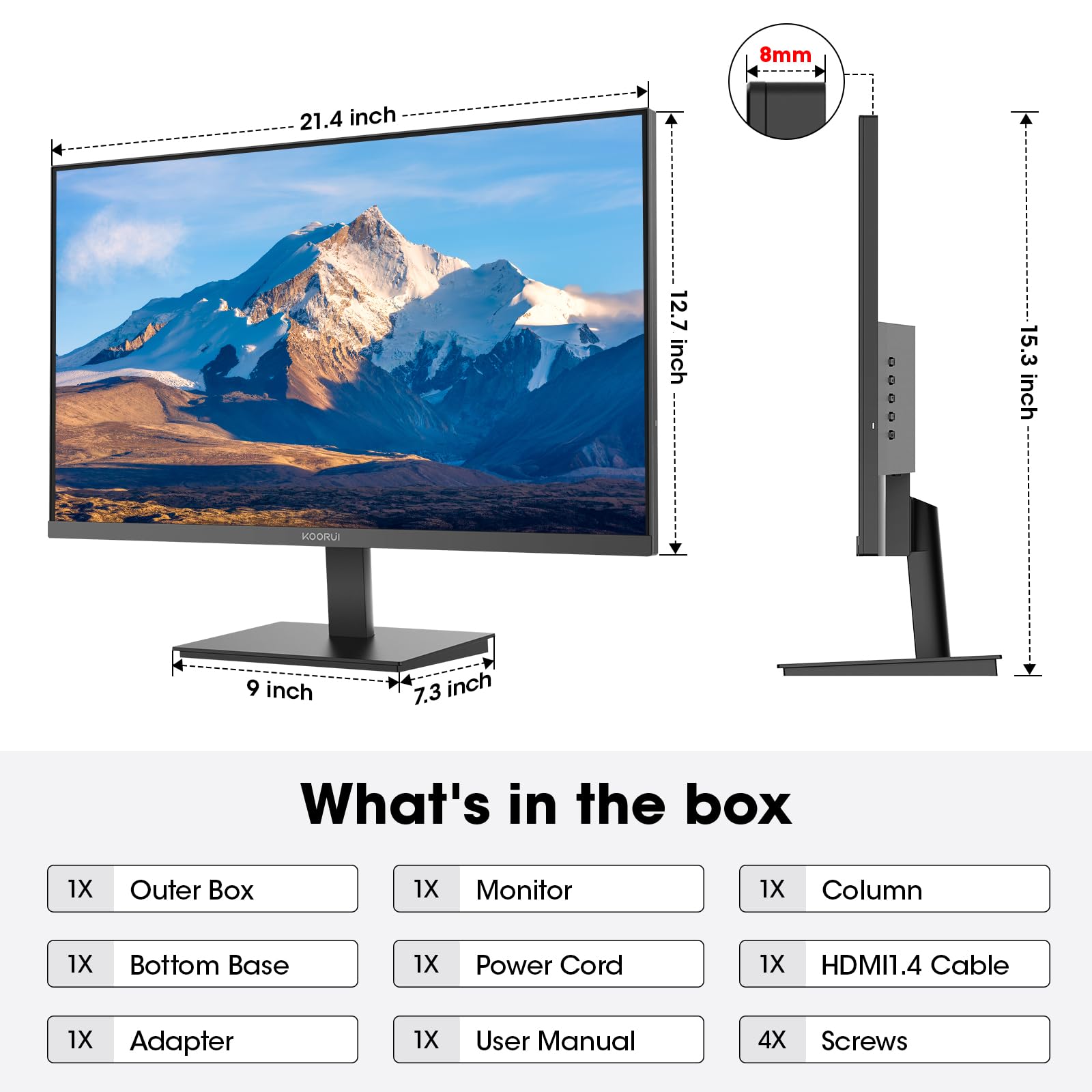 KOORUI 24-inch Full HD 1080p 100Hz VA Computer Monitor with HDMI VGA, FreeSync, Slim Bezel Design, VESA Mount - Ideal for Home Office, Gaming & Entertainment (Black)