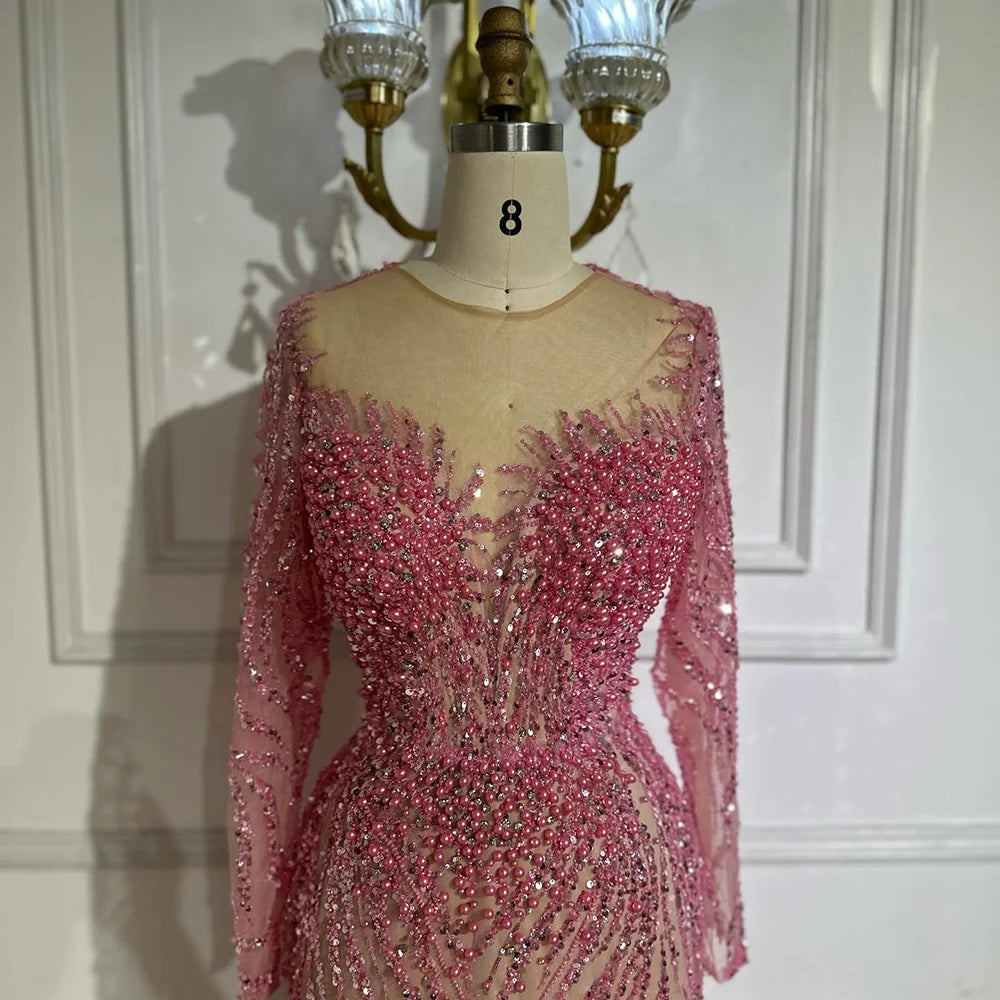 Elegant Beaded Pearl Mermaid Evening Gown for Women - Luxury Dubai Arabia Style Wedding & Party Dress 2025 | Perfect for Formal Events, Galas & Special Occasions