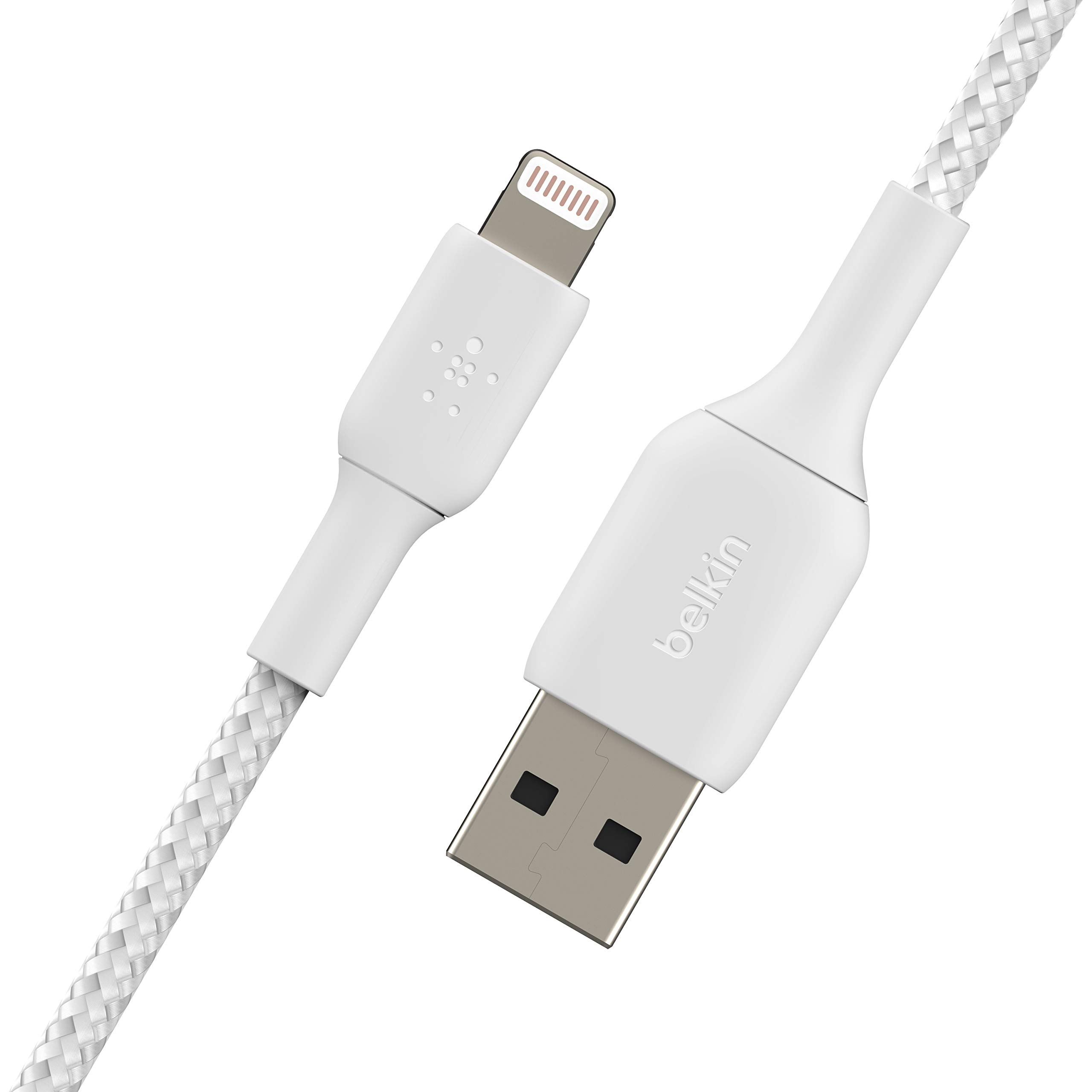 Belkin MFi-Certified Braided Lightning to USB Cable - Fast Charging Cable for iPhone 14/13/12/11/X/8, iPad & AirPods - Durable 0.15cm White Nylon-Braided iPhone Charger - Perfect for Home, Office & Travel Charging