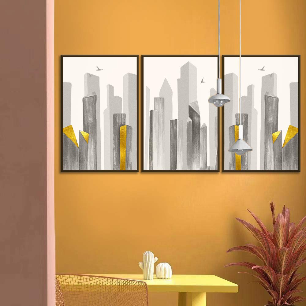 Wall26 3-Panel Framed Canvas Wall Art Set - Modern Cityscape Building Theme Prints for Living Room & Bedroom Decor (16x24 Inches, Ready to Hang) - Perfect for Home, Office, and Gift Giving