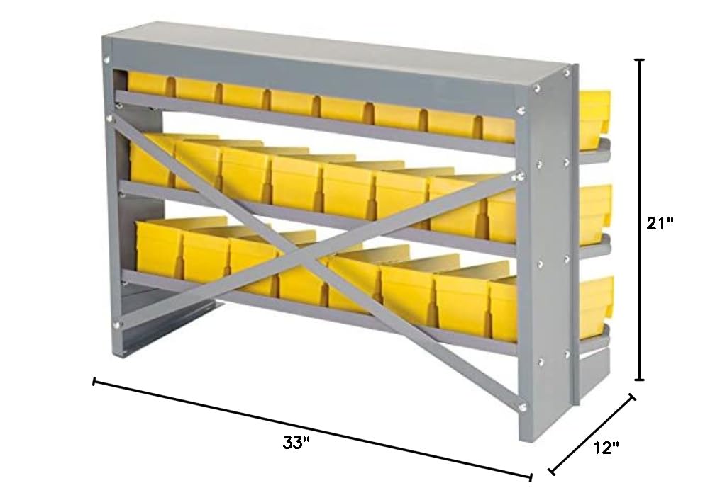 Global Industrial 3-Shelf Utility Bench Rack with 24 Yellow Storage Bins (4