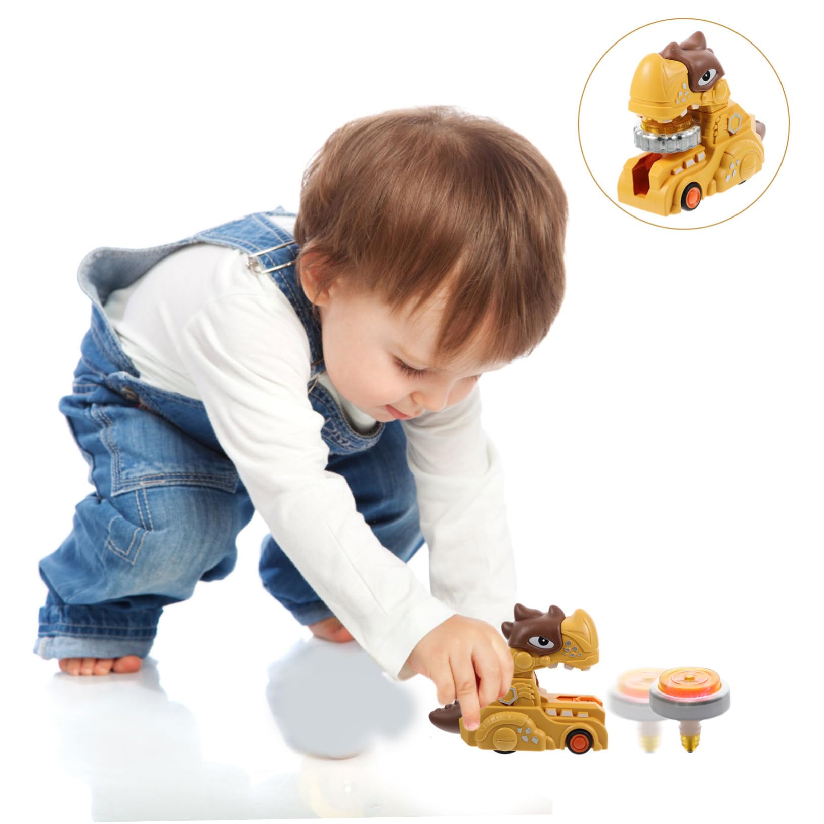 WOONEKY Spinning Top Battle Toy Set - 6 Pack Cartoon Gyro Tops for Kids, ABS Plastic Yellow Tops - Fun Battle Game & Party Favor Toys for Boys & Girls (Great for Indoor Play, Birthday Gifts & STEM Learning)