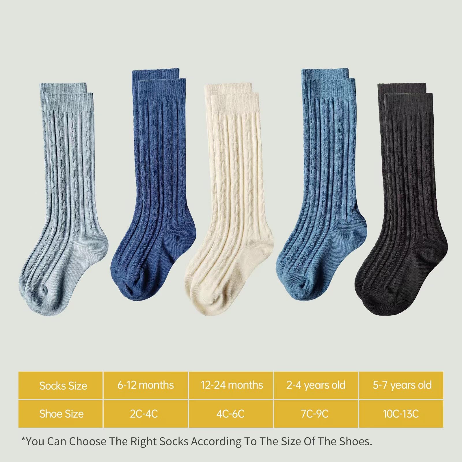 MINI PANDA 5 Pairs Cute Knee High Socks for Toddler Girls & Baby Girls - Soft Cotton Long Socks for Playtime, School & Special Occasions