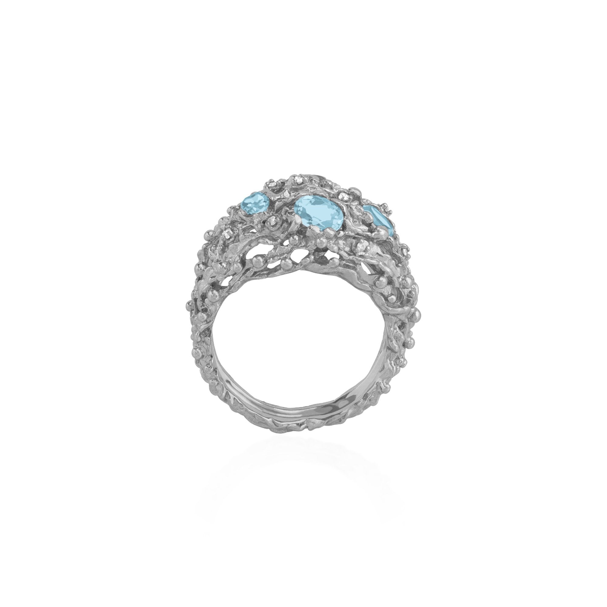 Blue Topaz and Diamond Ocean Ring – Elegant Sterling Silver Jewelry for Women – Perfect for Beach Weddings, Anniversaries, and Gift Giving