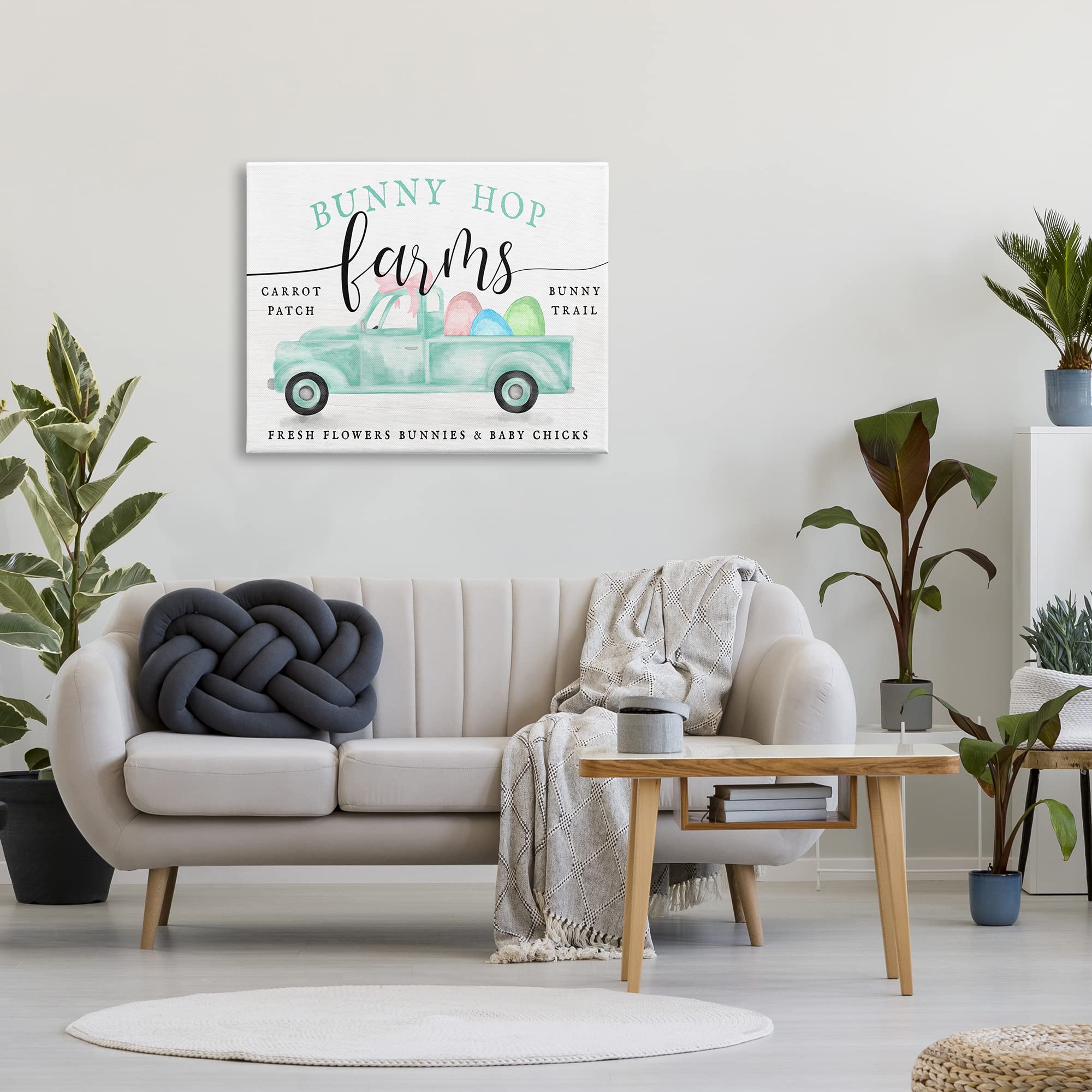 Stupell Industries Bunny Hop Farms Easter Decor - Green Truck with Eggs Canvas Wall Art 40x30 by Daphne Polselli - Perfect for Easter Home Decor, Spring Farmhouse Style & Nursery Wall Decor
