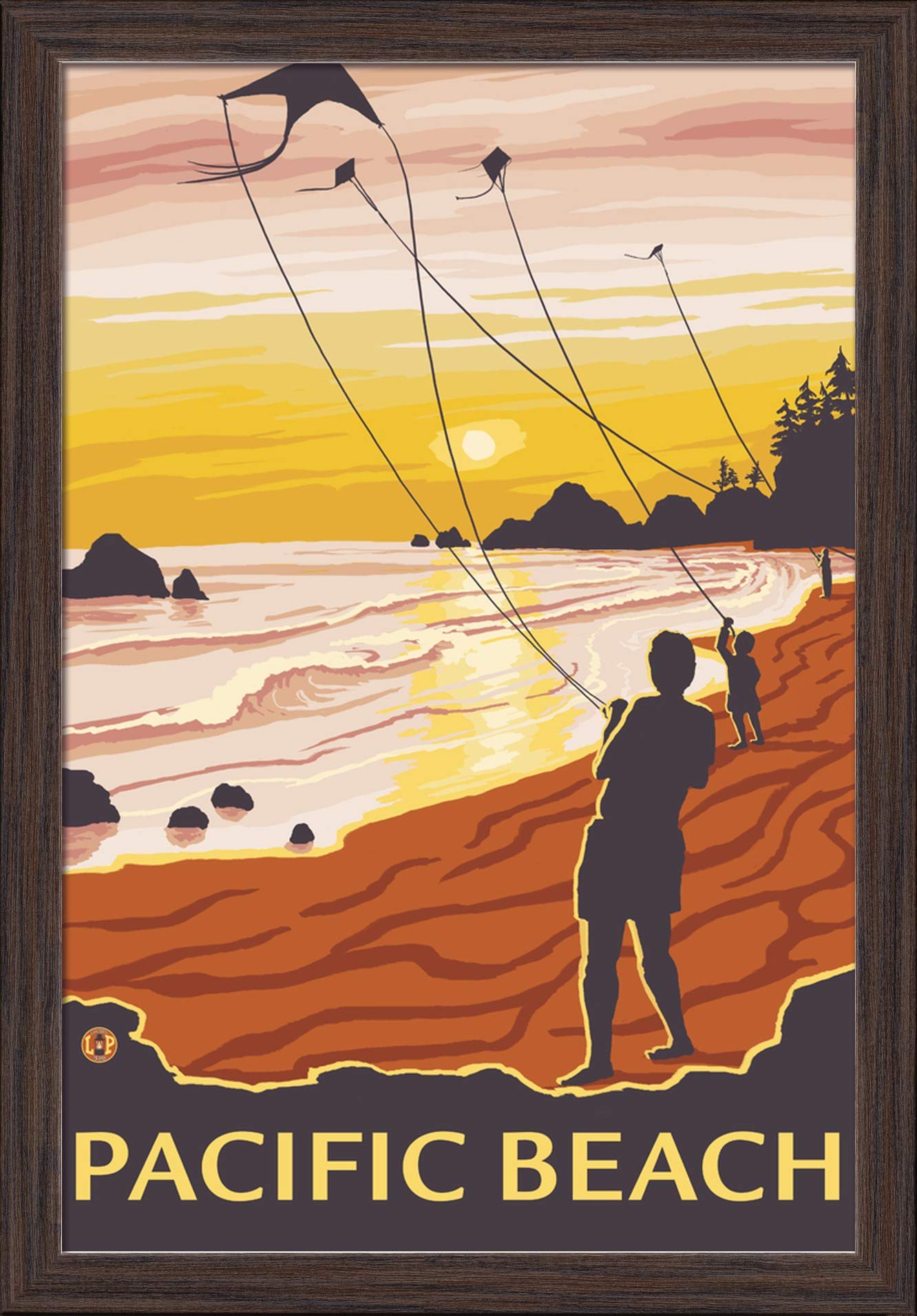 Pacific Beach Washington 16x24 Giclee Fine Art Print - Recycled Wood Frame in Espresso Brown - Coastal Wall Decor for Living Room, Bedroom & Office