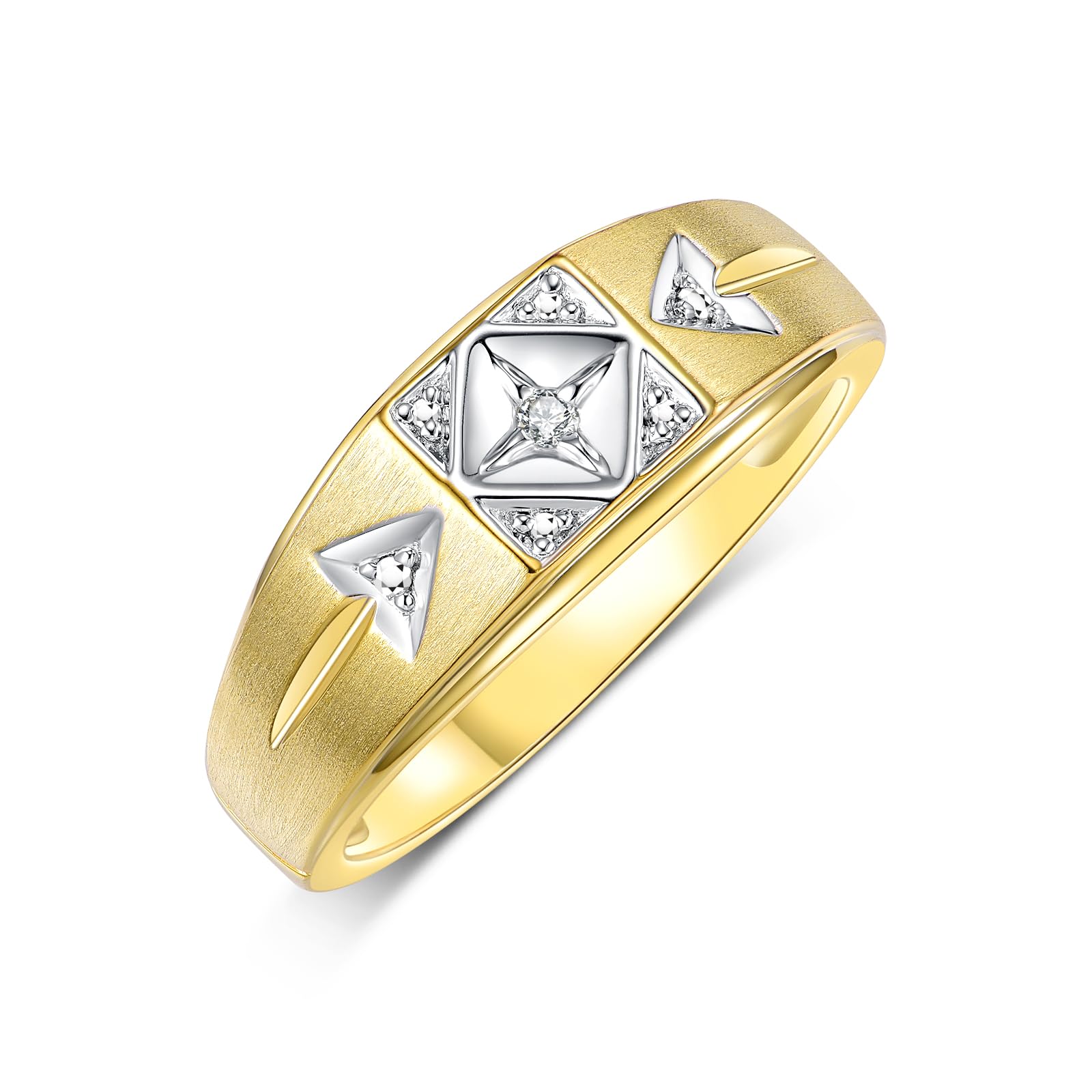 14K Yellow Gold Plated Sterling Silver Men's Diamond Ring - Elegant Designer Jewelry for Gifts, Weddings & Special Occasions - Sizes 6-13