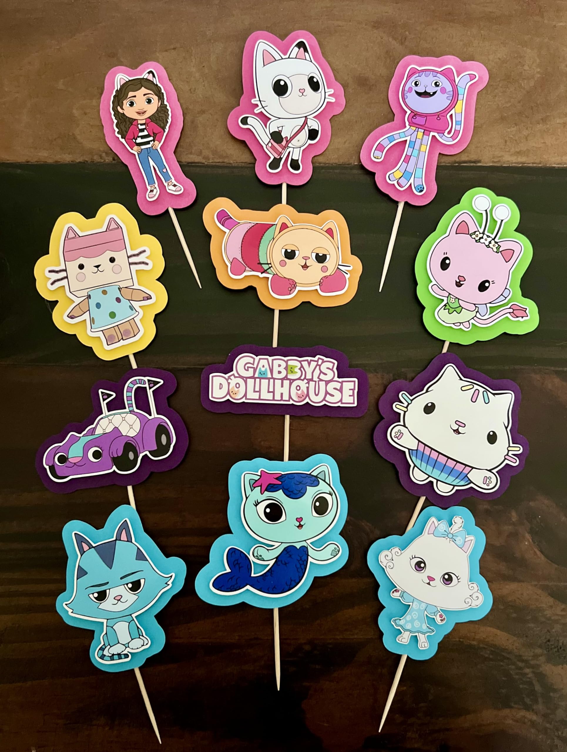 12PCS Cat Cupcake Toppers for Birthday Parties, Dollhouse Decorations & Gabby's Dollhouse Theme - Perfect for Kids Birthday Cakes, Baby Showers & Tea Party Decor