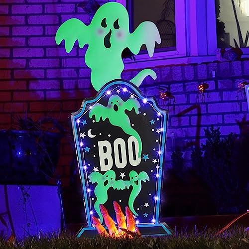 Purple Lighted Ghost Tombstone